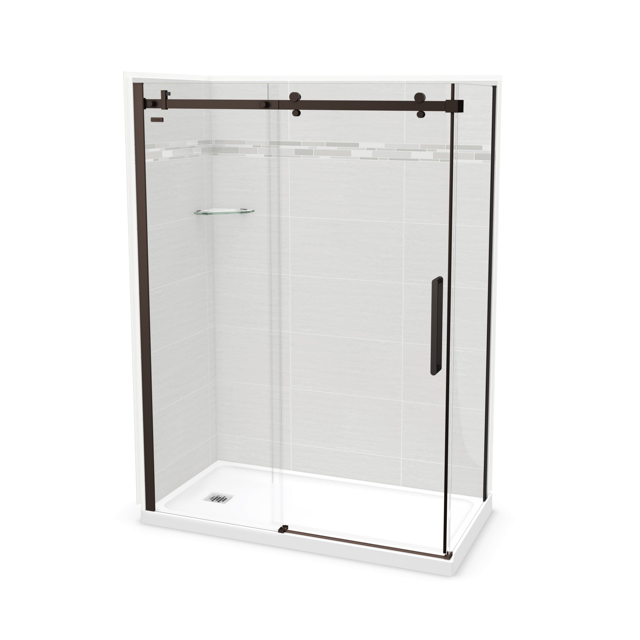 MAAX 106369-300-524-103 Utile 5 -Piece 32-in W x 60-in L x 83-in H Rectangular Corner shower kit ( Left Drain) Base, Wall, Door and Drain Included Dark bronze Hardware Included