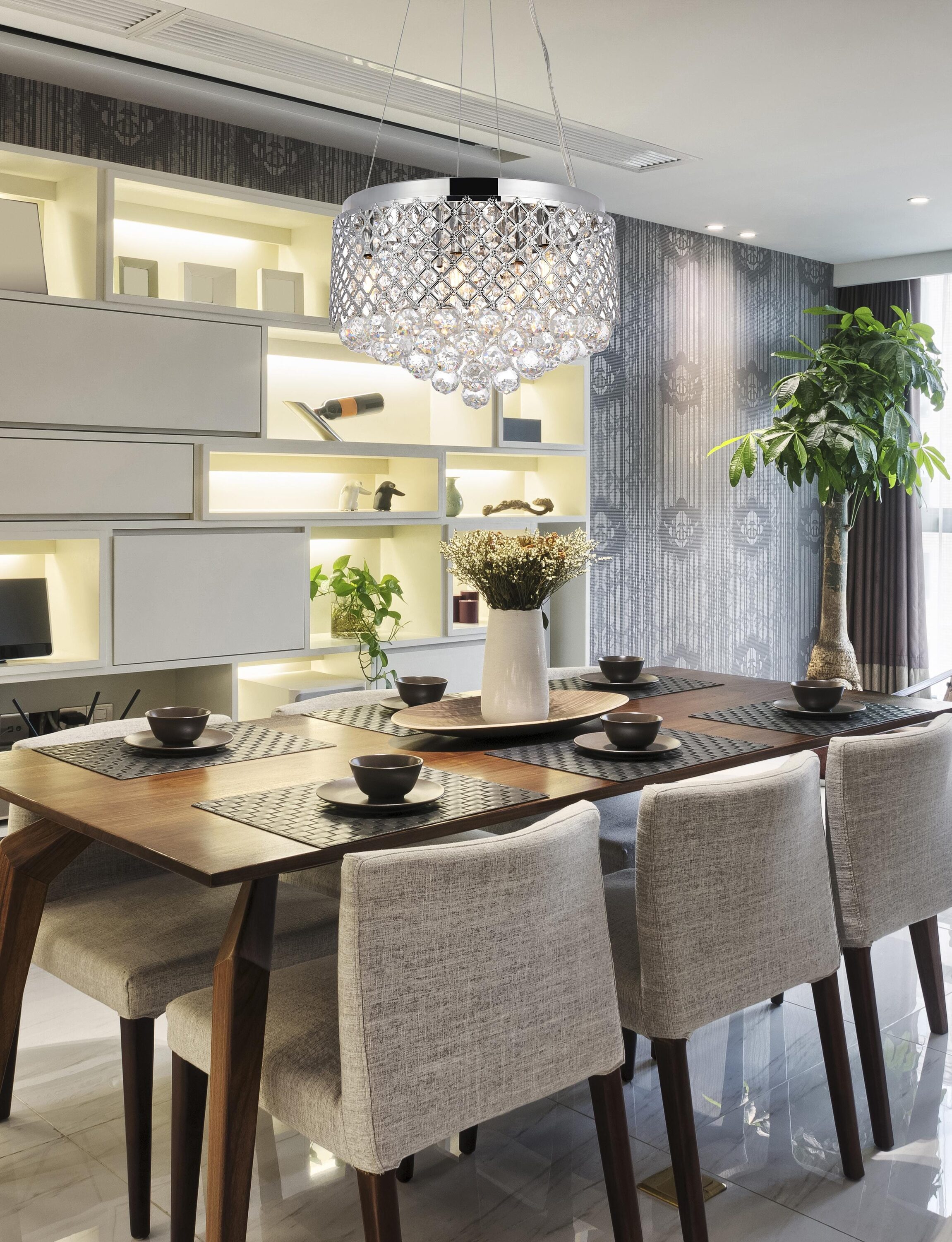 Elegant Chrome and Crystal Round Pendant Light