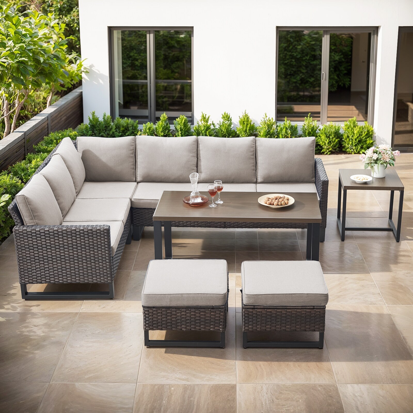Pocassy Outdoor Conversation Set 7 -Piece Wicker Patio Sofa ...
