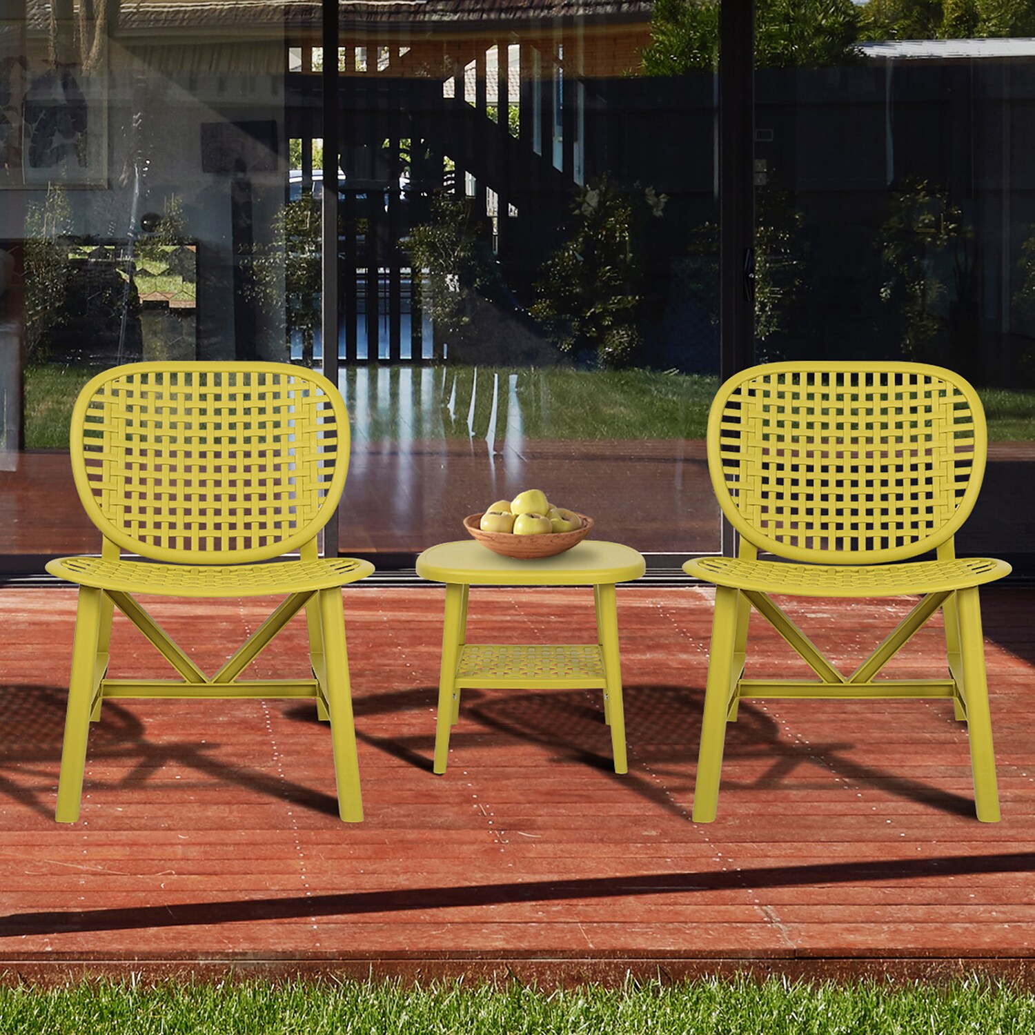 SINOFURN Yellow 3-Piece Patio Conversation Set With Chairs And Coffee ...