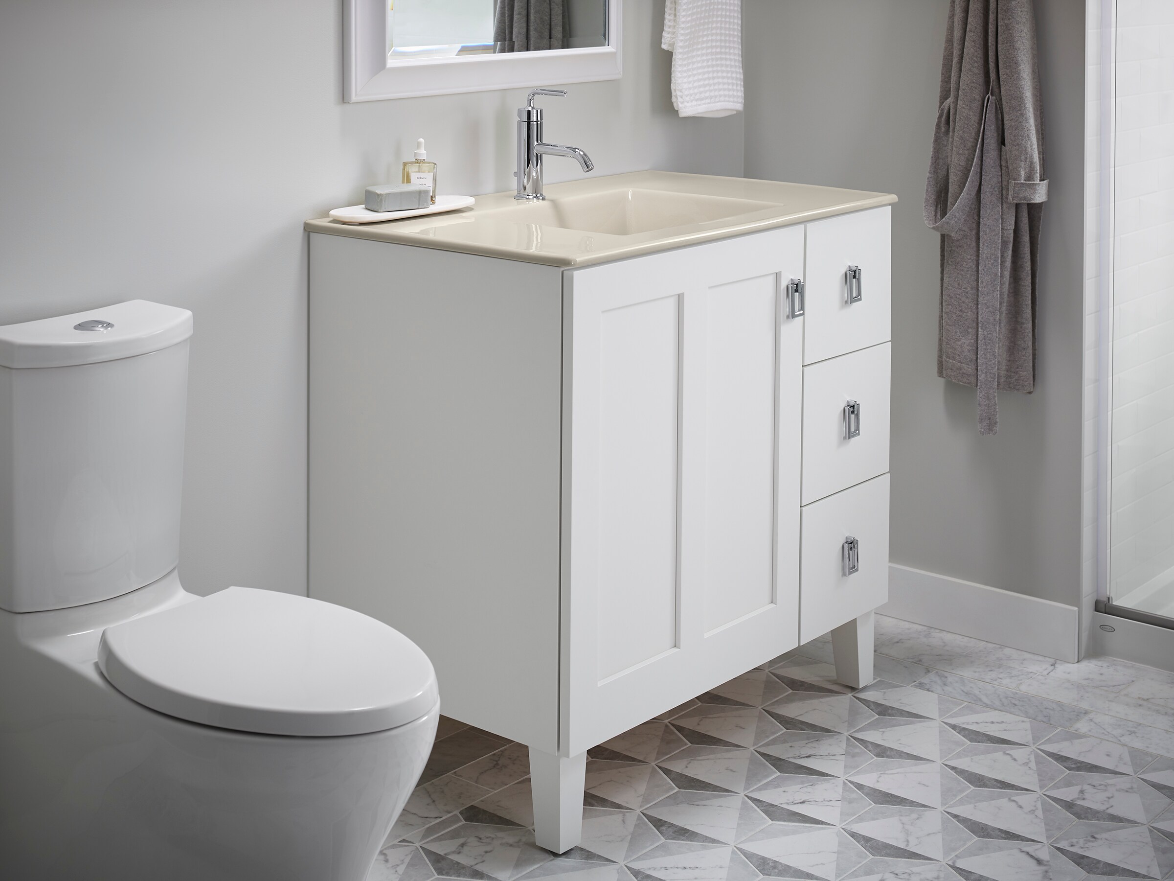 Kohler Poplin 36 In Linen White Bathroom Vanity Base Cabinet Without