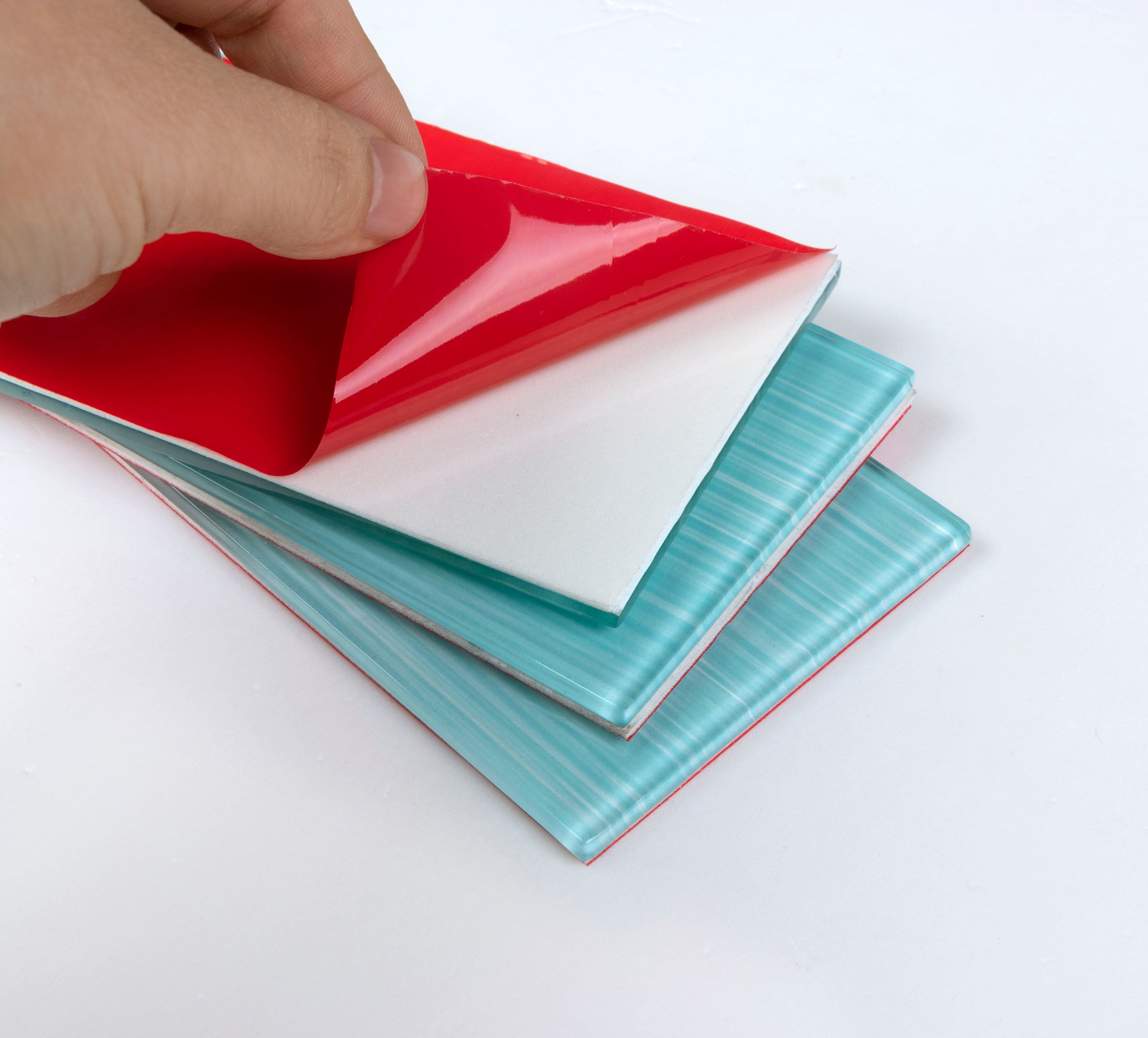 Aqua Blue Hand-Painted Glass Peel and Stick Subway Tile