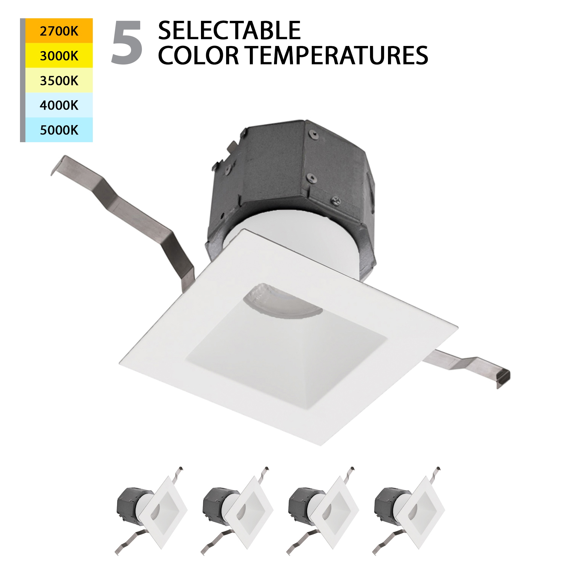 WAC Lighting R4DSDR-F9CS-WT-4 Pop-in White 1000 -Lumens Switchable Square Dimmable LED Canless Damp rated Recessed Downlight
