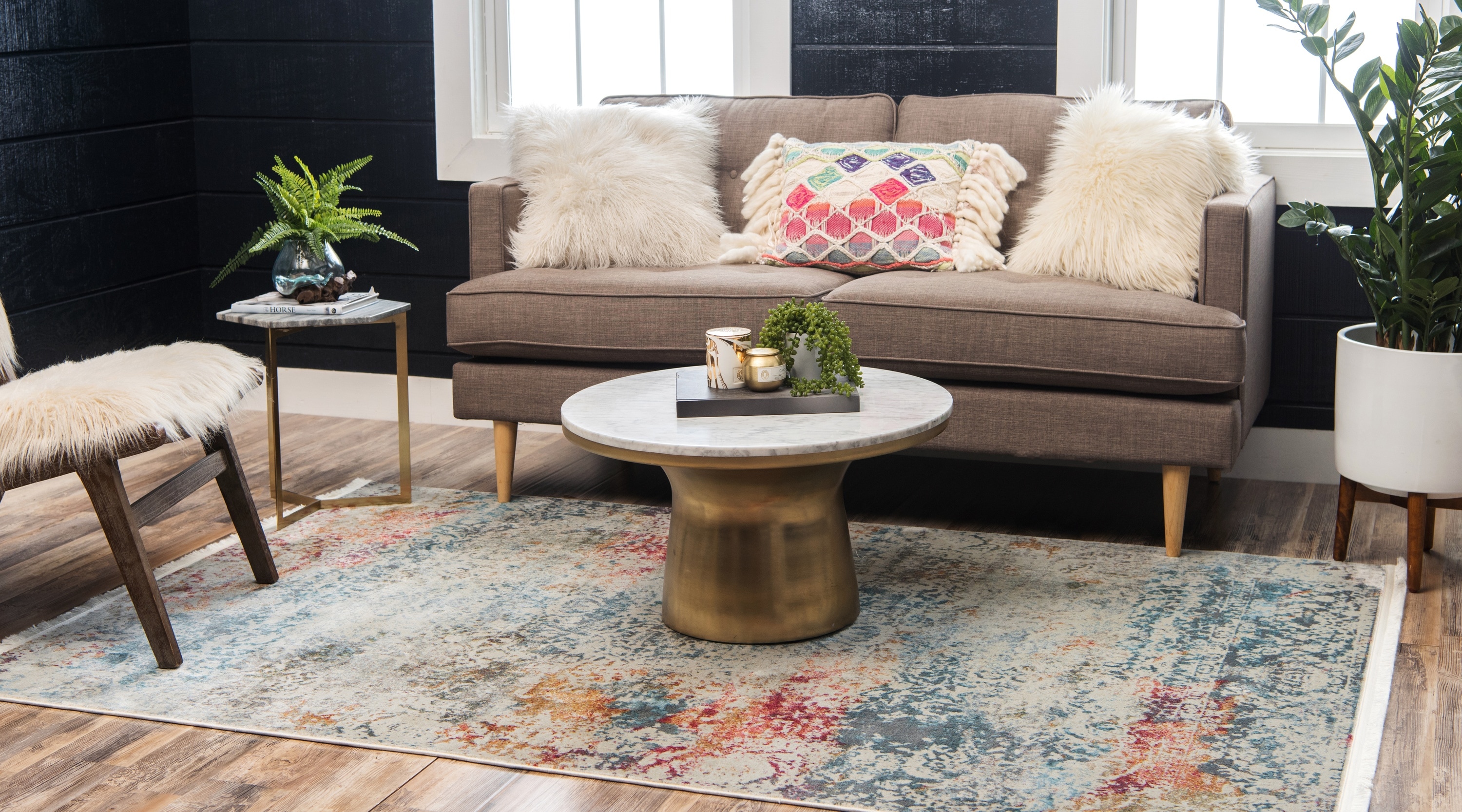 Ivory and Gray-Beige 8' x 10' Rectangular Easy-Care Synthetic Rug