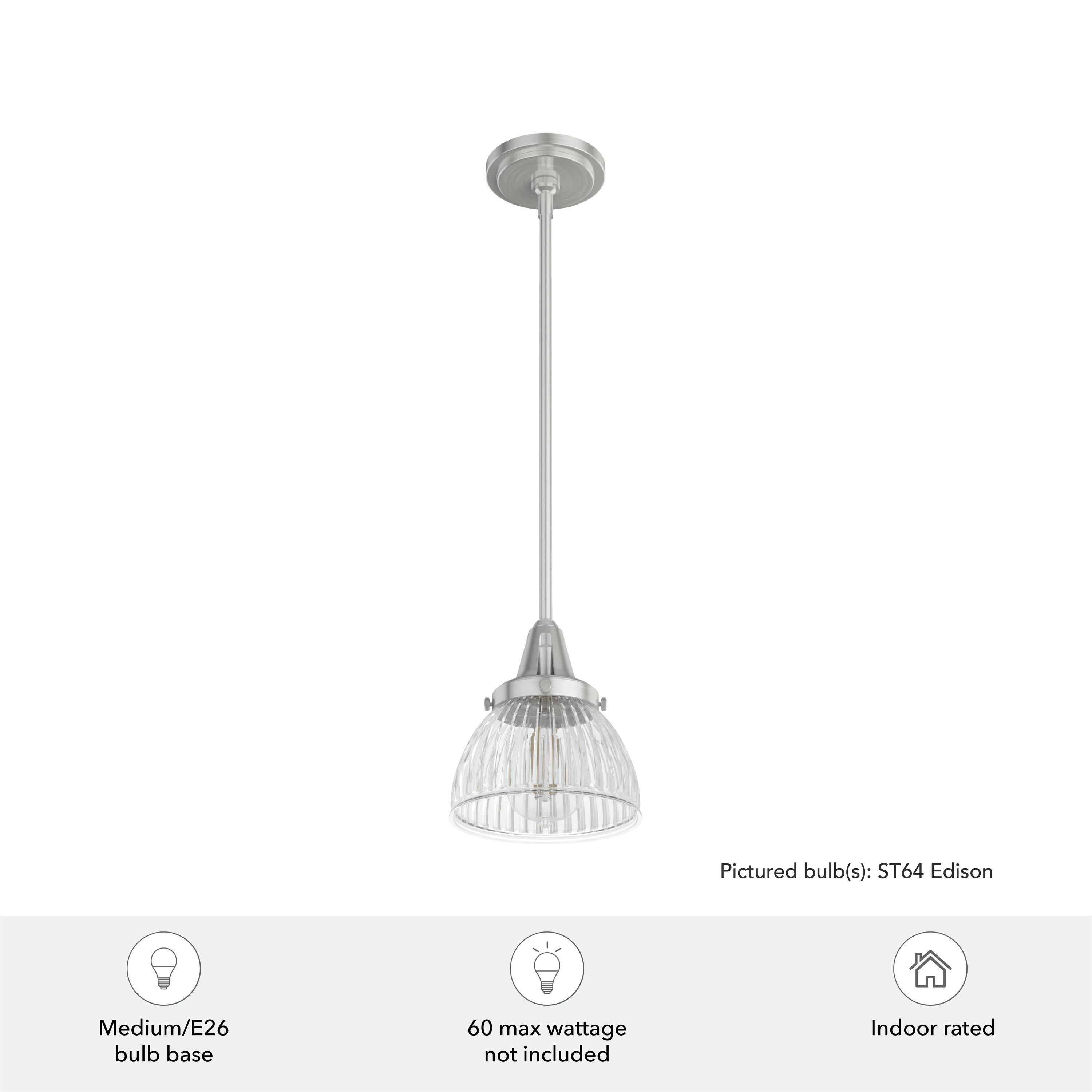 Cypress Grove Brushed Nickel Mini Pendant with Fluted Glass