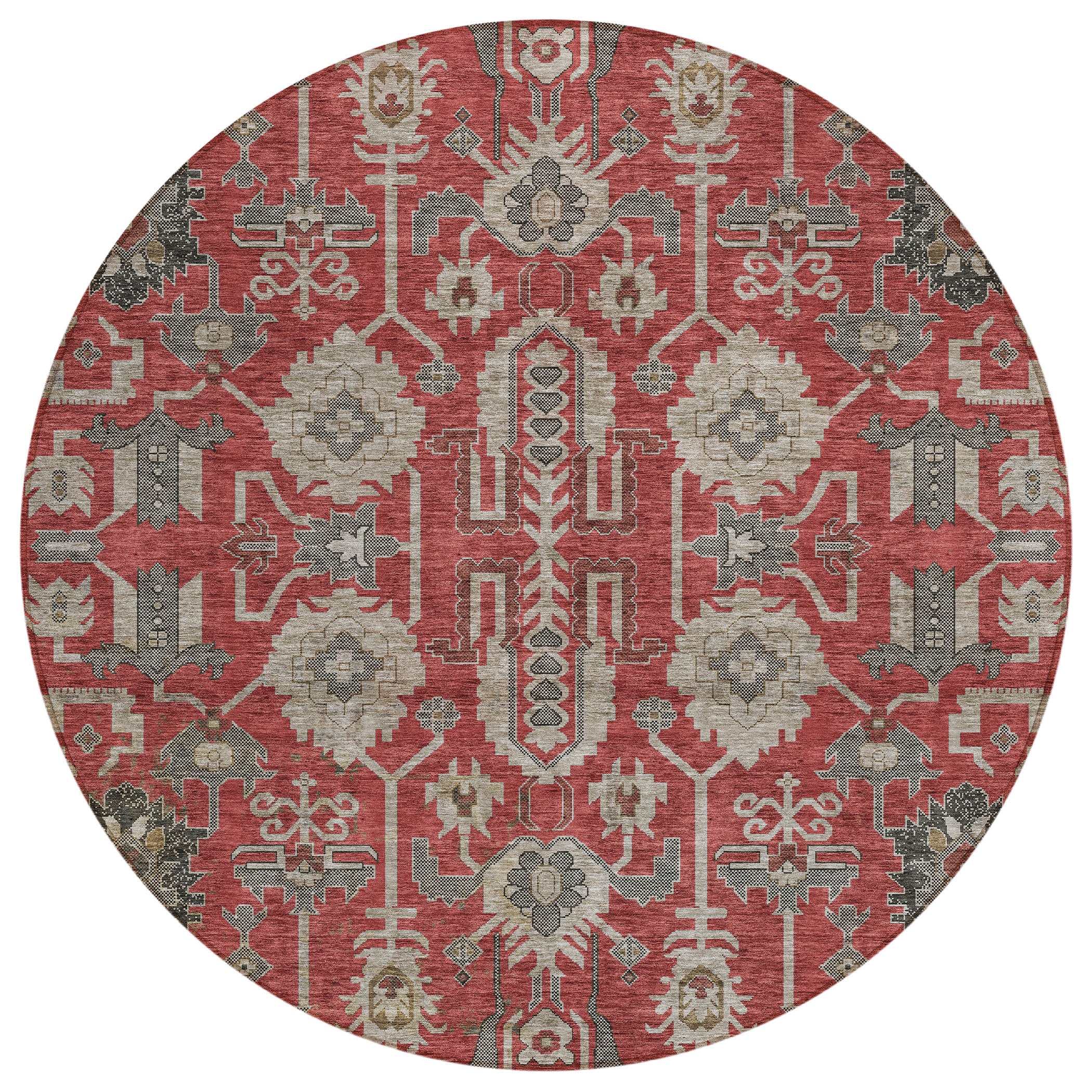 Addison Rugs ACN697RD8RO Chantille ACN697RD 8 x 8 (ft) Polyester Red Round Indoor/Outdoor Geometric Machine washable Area rug