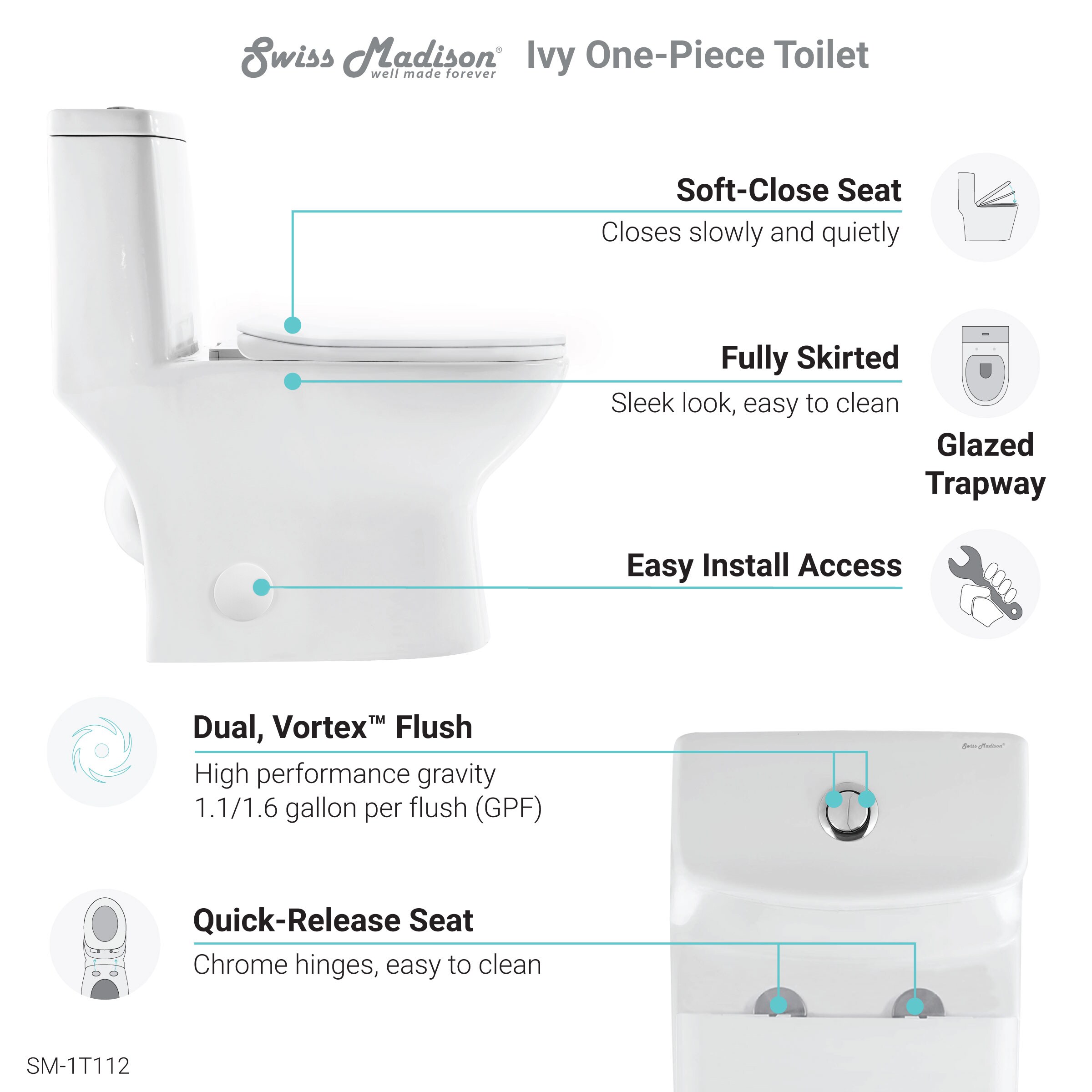 Swiss Madison Ivy Glossy White Dual Flush Elongated Standard Height ...