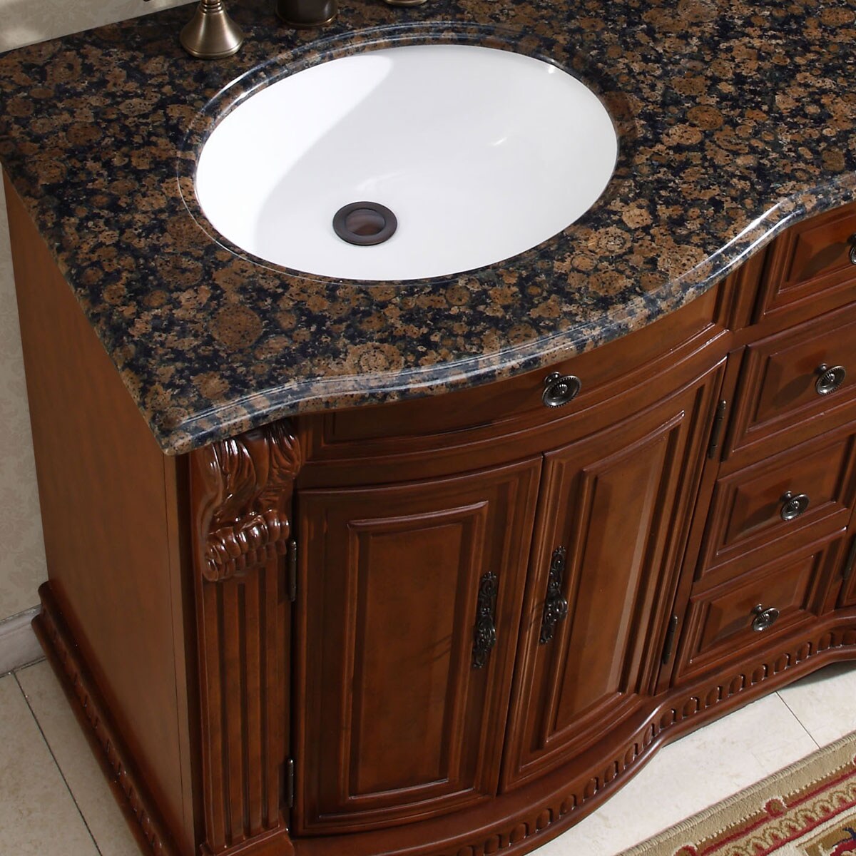 Silkroad Exclusive 55-in Dark Walnut Undermount Double Sink Bathroom Vanity  with Travertine Top in the Bathroom Vanities with Tops department at