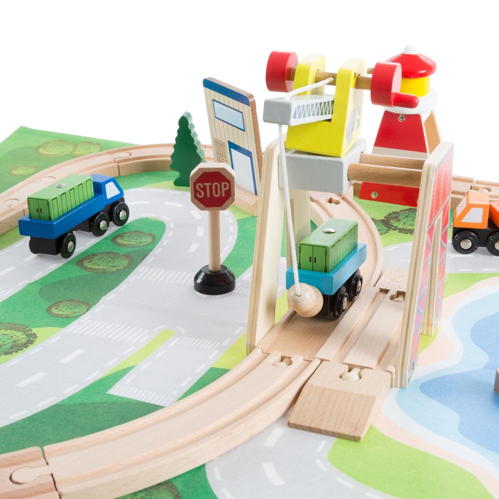 Toy Time Wooden Train Set with Play Mat for Kids - Includes Deluxe