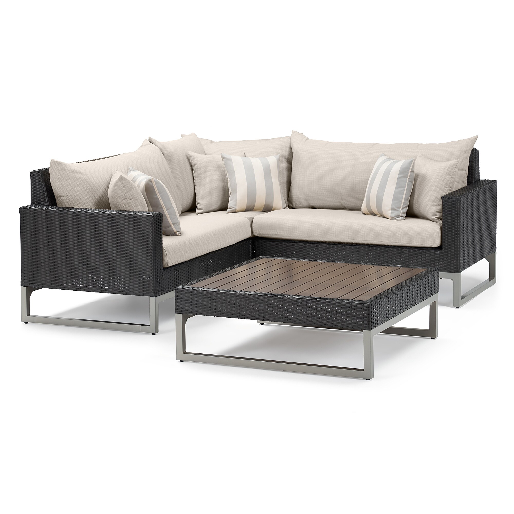 RST Brands OP-PESS4B-MILO-E-SLT Milo 4-Piece Rattan Patio Conversation Set with Gray Sunsharp Cushions