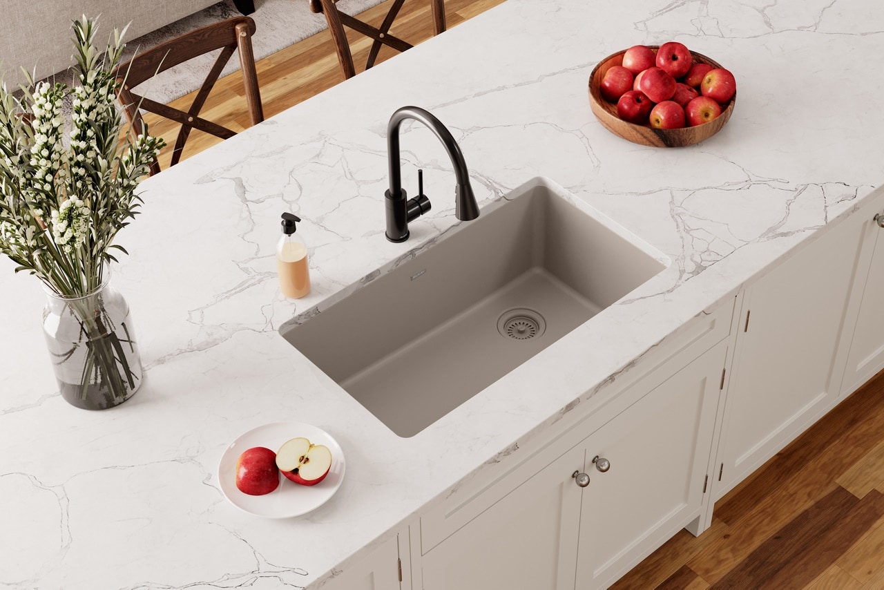 Quartz Classic Undermount 33-in x 18.768-in Greige Quartz Single Bowl Kitchen Sink in Gray | - Elkay ELGU13322GR0