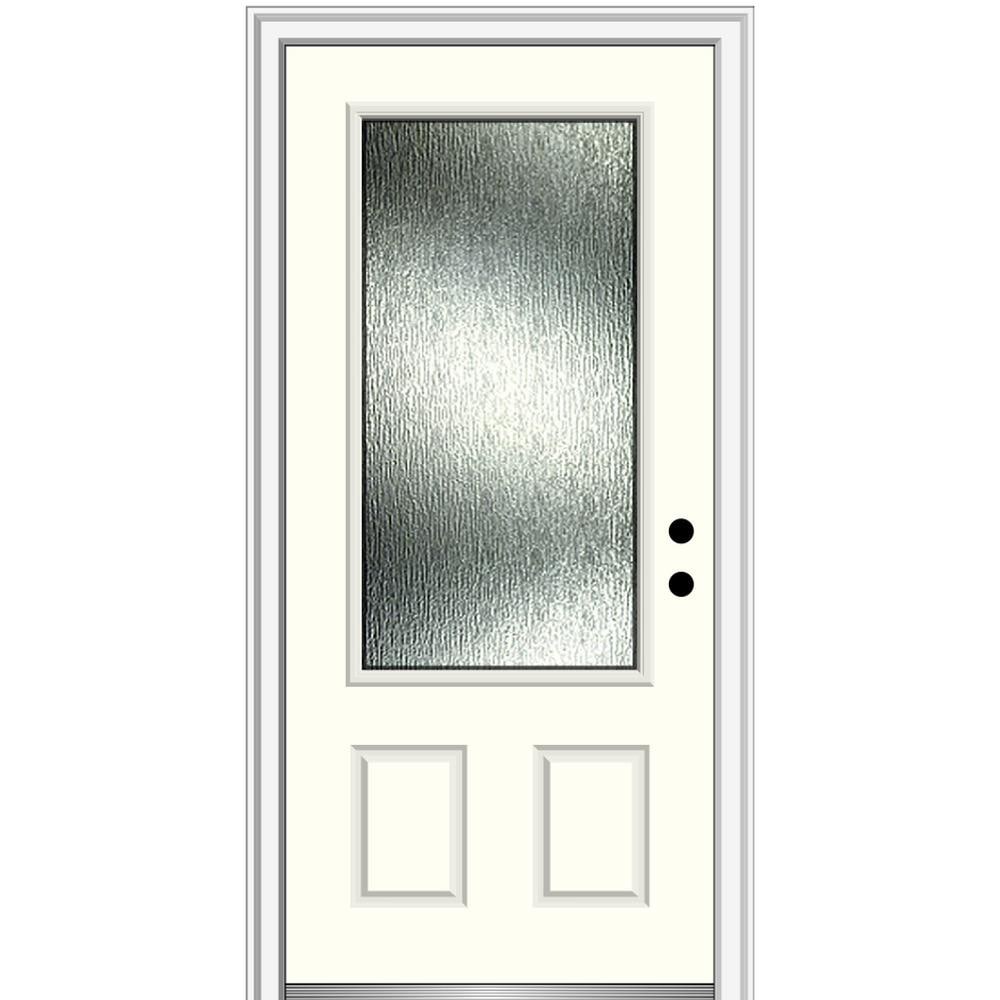 MMI DOOR ZZ367100L Rainglass 36-in x 80-in Fiberglass 3/4 Lite Left-Hand Inswing Alabaster Painted Prehung Front Door with Brickmould Solid Core