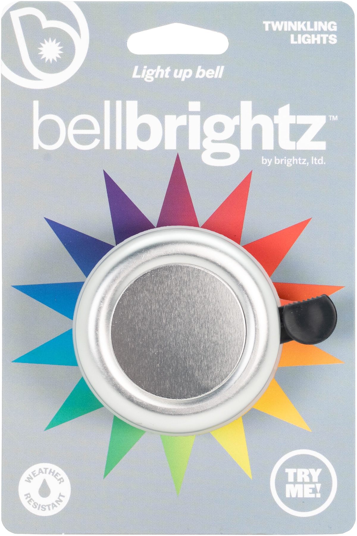 Brightz L2243 Silver Bellbrightz LED Light Up Bike Bell with Clear Ring Sound- Bike Bell with Twinkling Rainbow Color LED Ring Light- Fun Colorful Bicycle Accessory For Kids, Boys, Girls, and Adult Bicycles