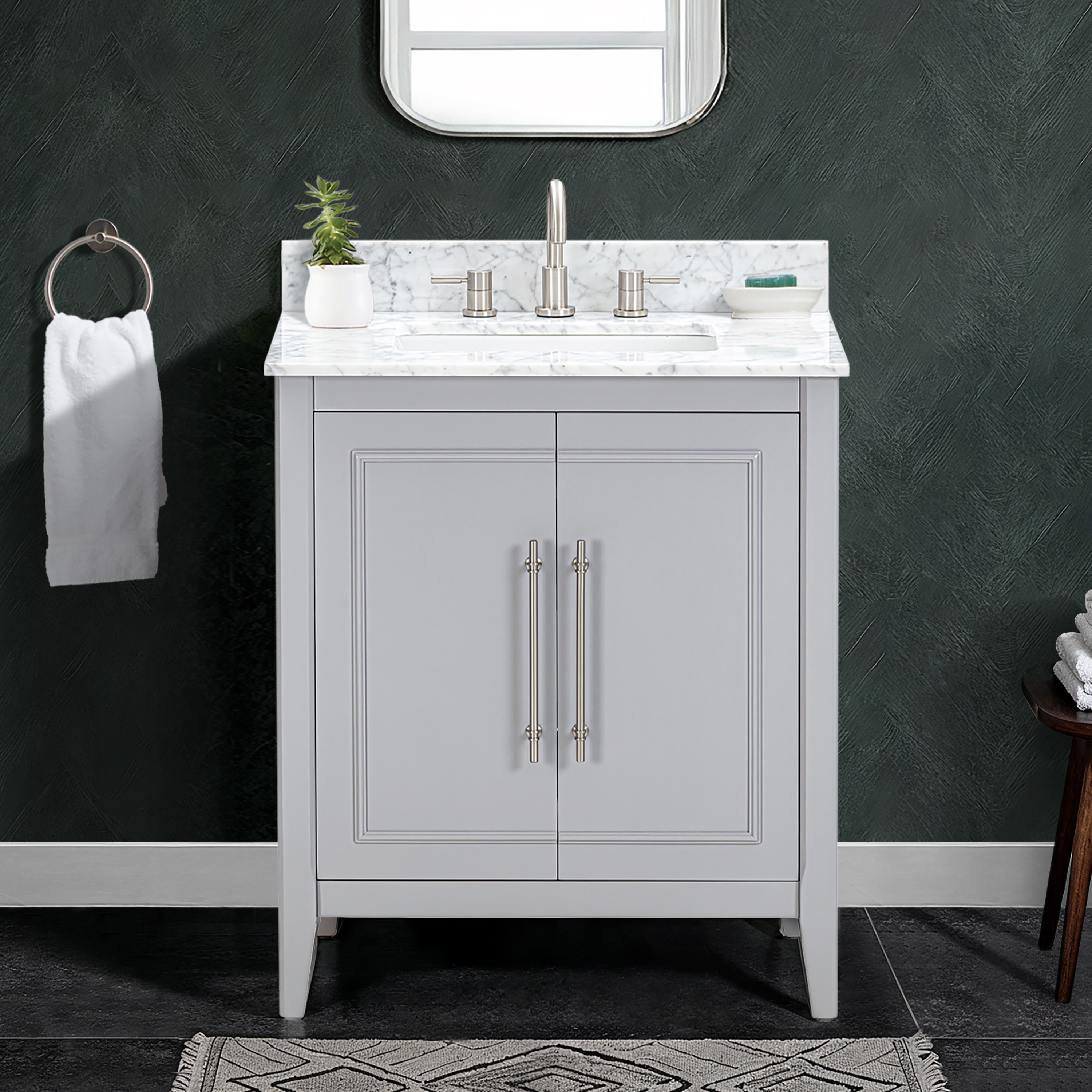 allen + roth L22014-VS30-TG Lorelai 30-in True Gray Undermount Single Sink Bathroom Vanity with White Natural Marble Top