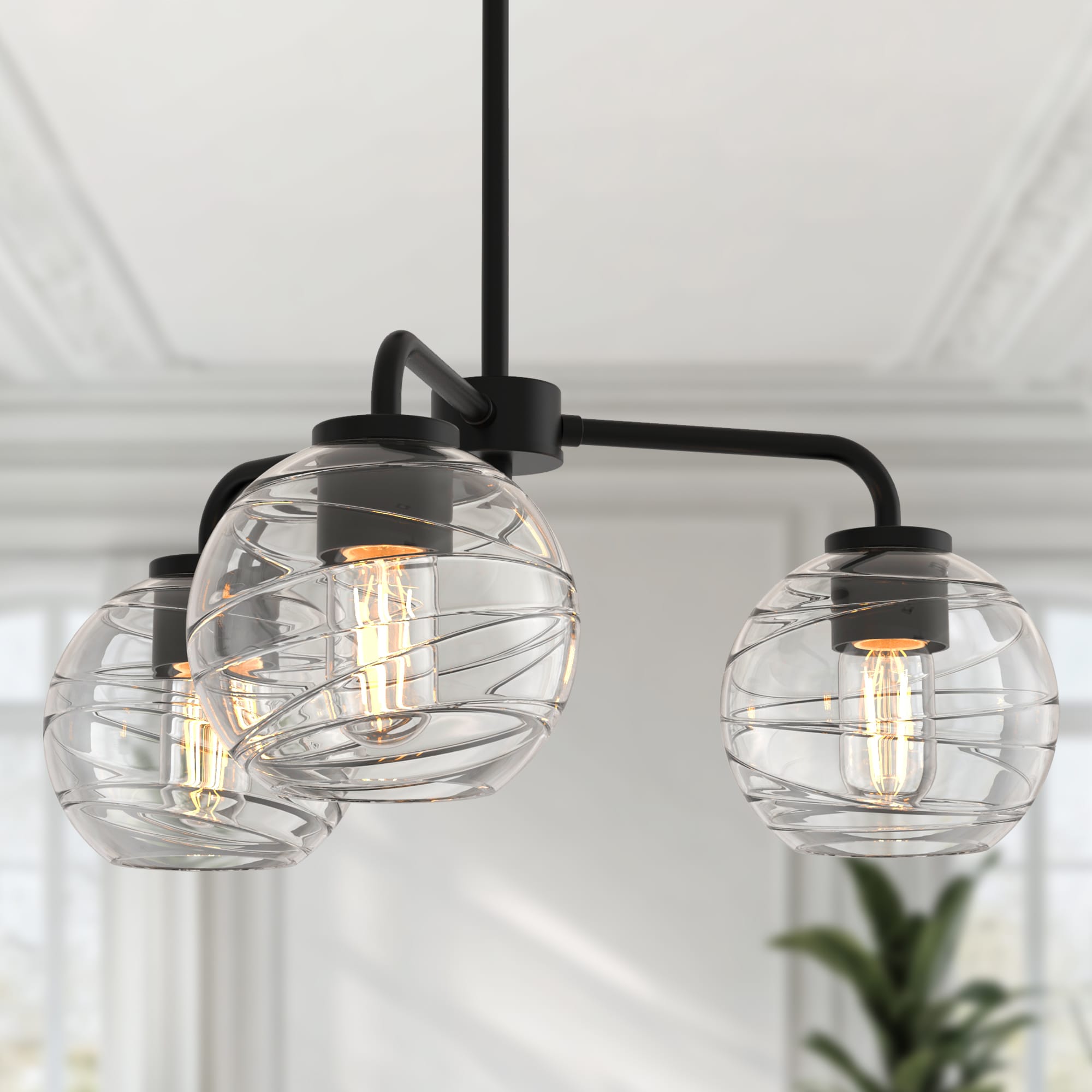 YANSUN LA-ZY-BX12401CBL-11 3 -Light Black Modern/contemporary Art glass Globe Medium Hanging Convertible pendant/Semi-flush