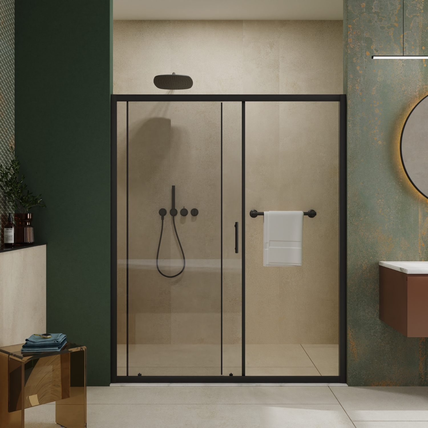 Wooakway Single Sliding Shower Door 60 in W x 72 in H Black 1/5 inch ...