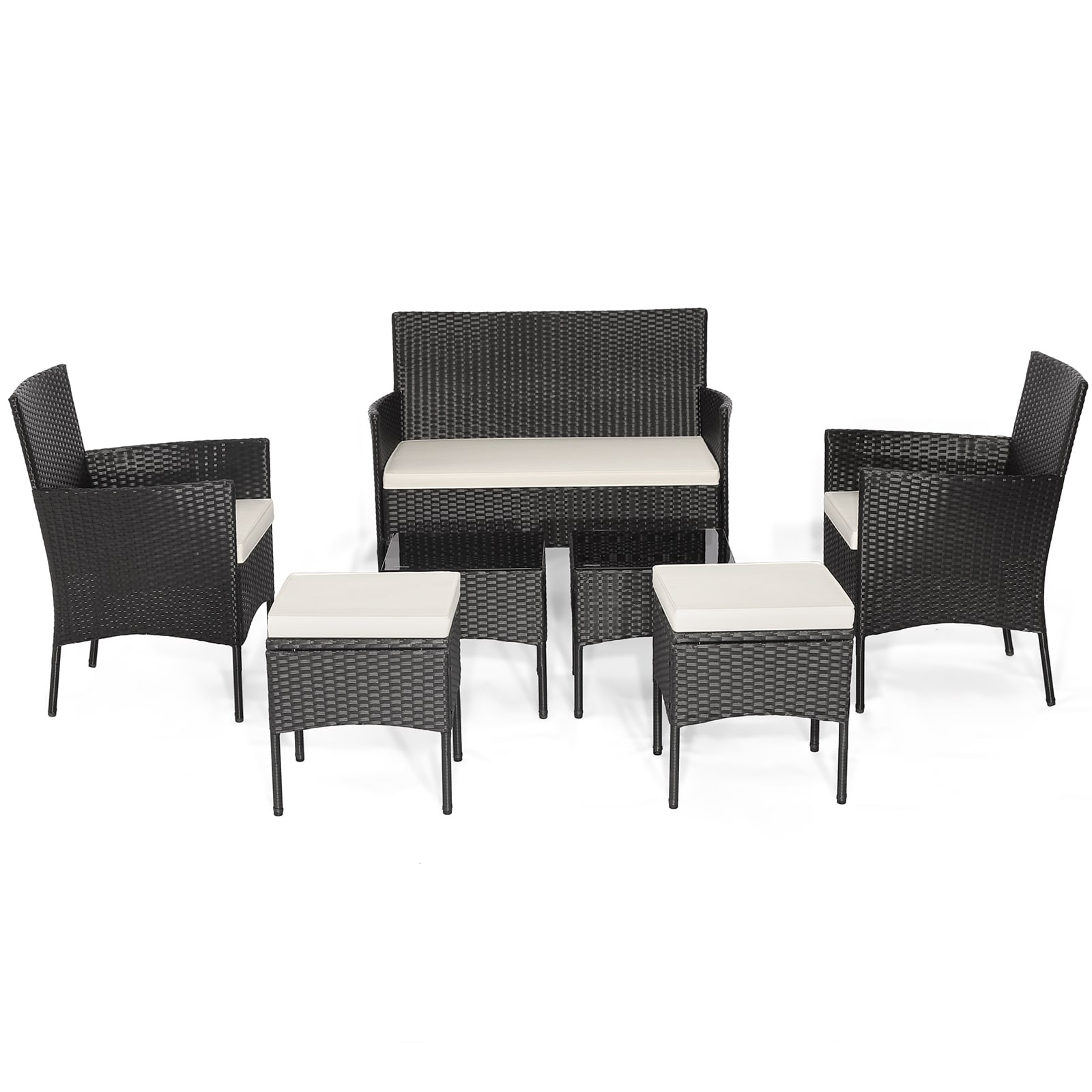 WELLFOR OUS70641+ 7 -Piece Rattan Patio Conversation Set with Off-white Cushions