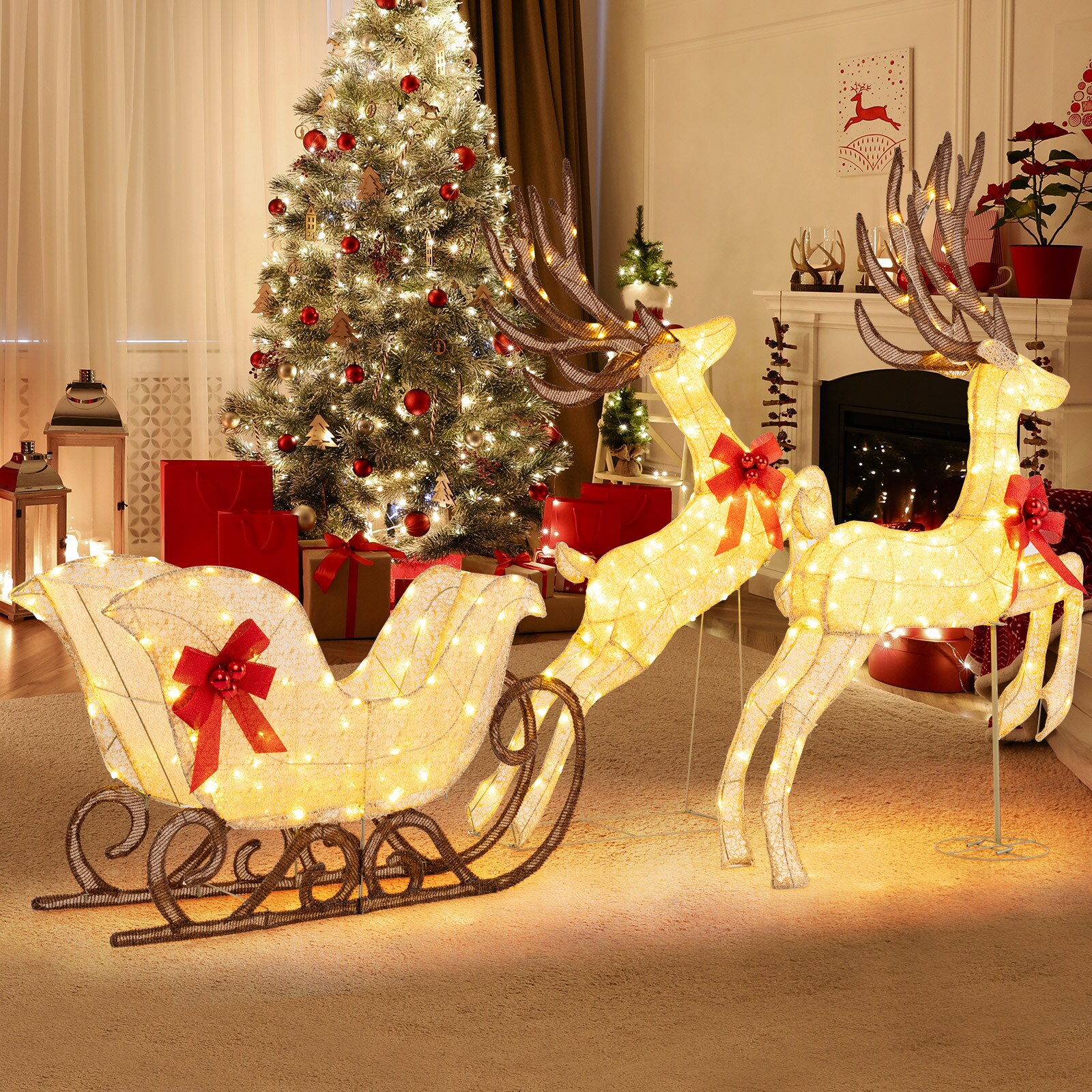 VEIKOUS 53.3-in Freestanding Reindeer Yard Decoration With White LED Lights - View #10