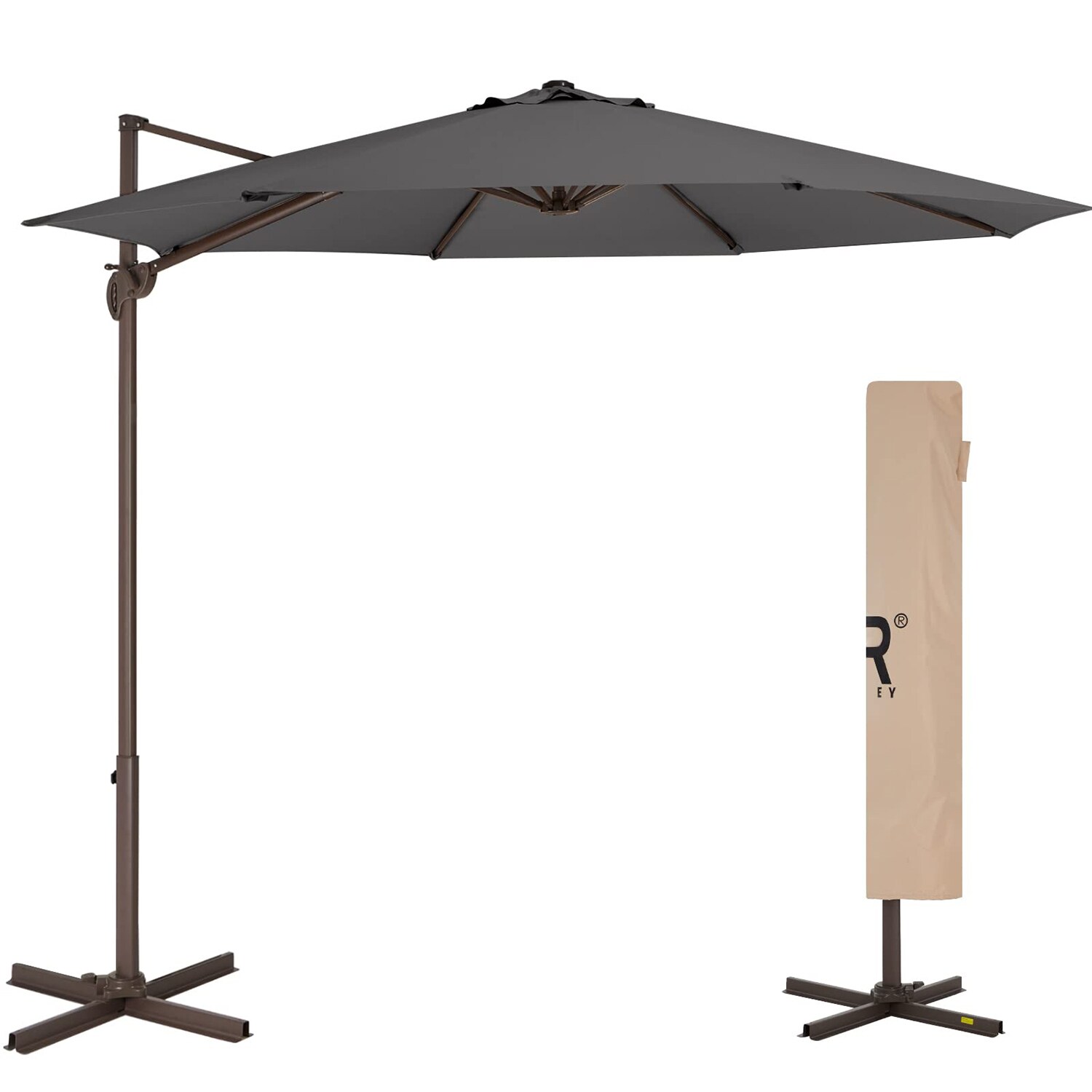 JEAREY 10 Ft Round Offset Patio Umbrella With Crank And 360 Degree ...