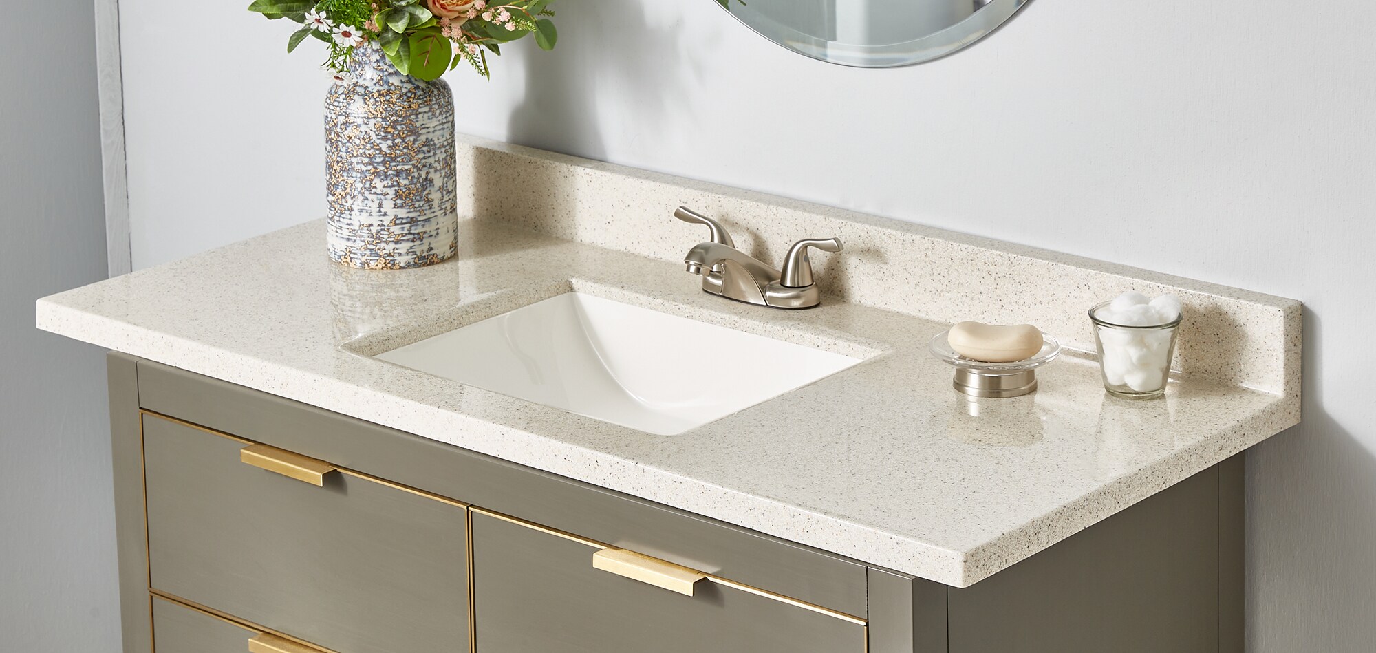 49in x 22in Dune Solid Surface Integral Single Sink Bathroom Vanity Top at