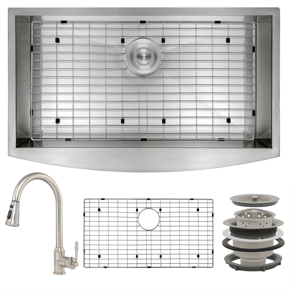 AKDY KS0326 All-in-One Farmhouse Apron Front 33-in x 22-in Brushed Stainless Steel Single Bowl Kitchen Sink All-in-one Kit