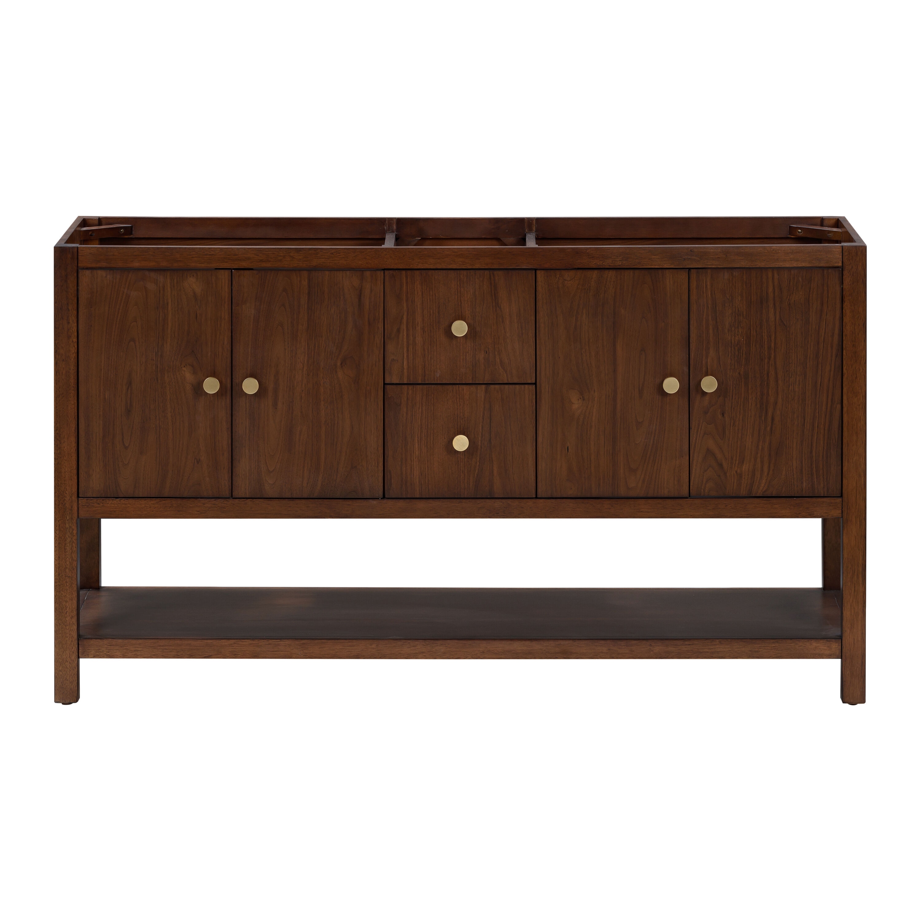 Zoe 60'' Walnut Double Bathroom Vanity with Gold Hardware