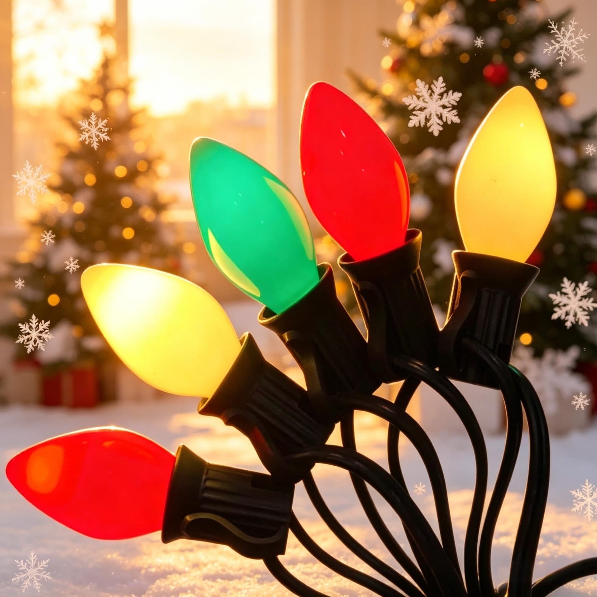 Vrbgify  26ft C7 Multicolor Vintage Christmas Lights 27 LED Bulbs 2 Spare Bulbs Red White Green Outdoor String Set for Tree Patio Roofline