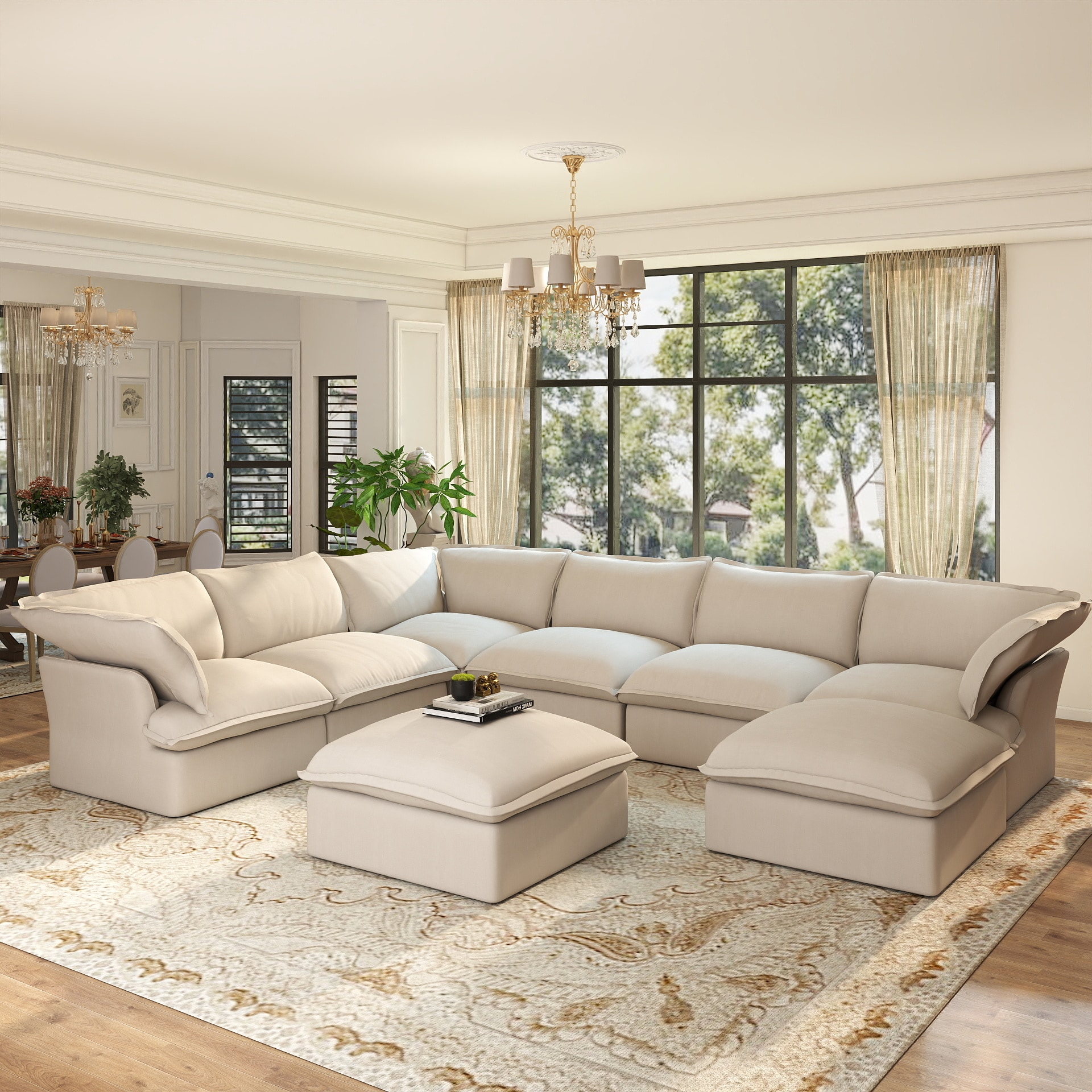 BuotiqHom DH-S6+2-120BE 163-in Modern Beige Linen 6+ -seater Sectional