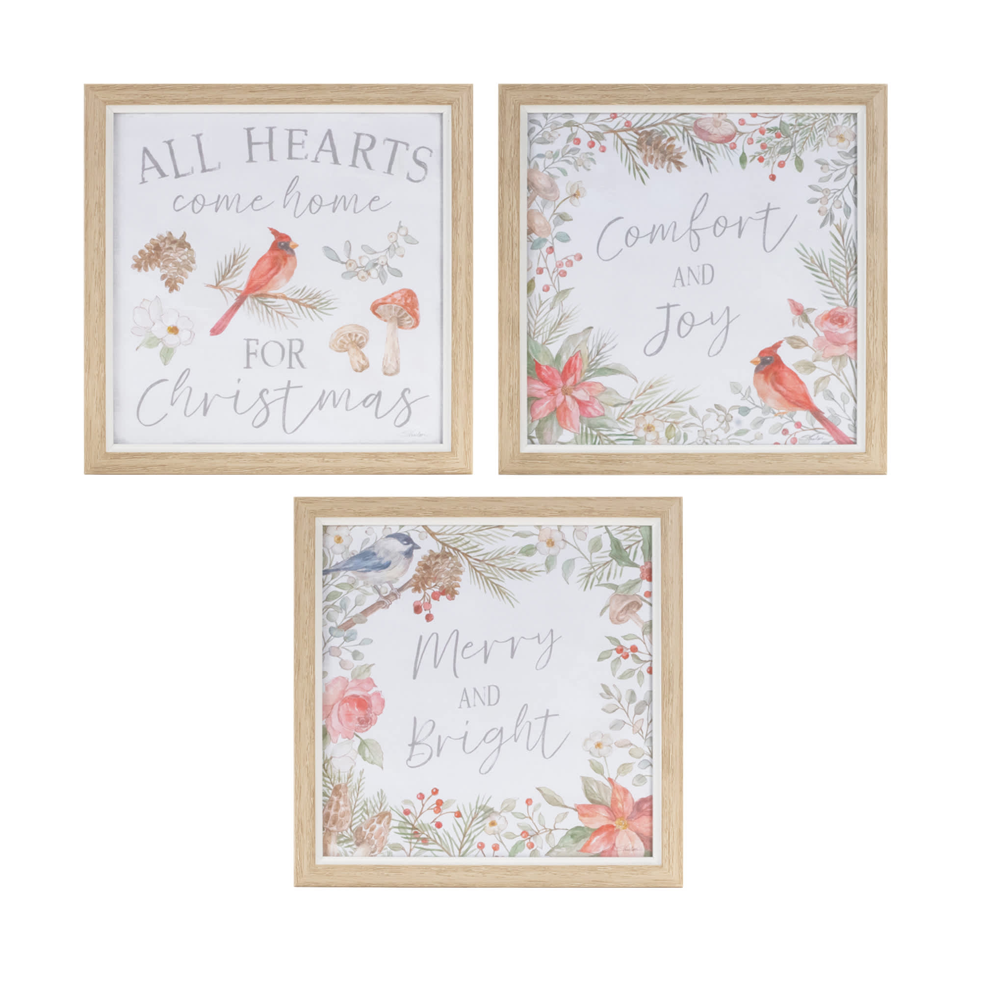Melrose International Framed Winter Cardinal Sentiment Print (Set of 3)