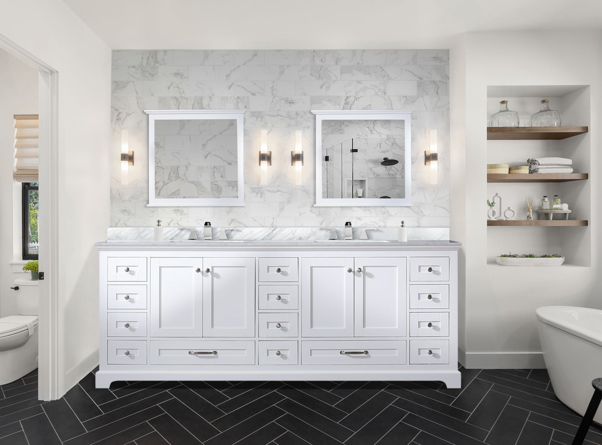 Lexora Ziva 84 in W x 22 in D Rustic Barnwood Double Bath Vanity, Cultured  Marble Top and 34 in Mirrors LZV352284SNJSM34 - The Home Depot