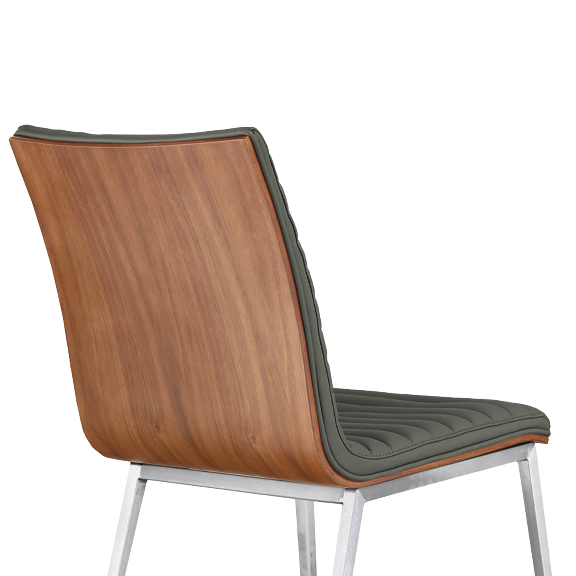 Gray Faux Leather Upholstered Side Chair with Walnut Back and Metal Legs