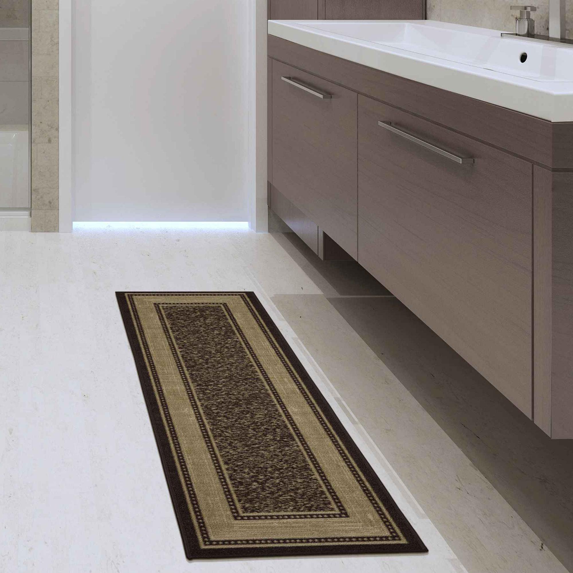 Brown and Beige Non-Slip Synthetic Runner Rug, 1'10" x 7'