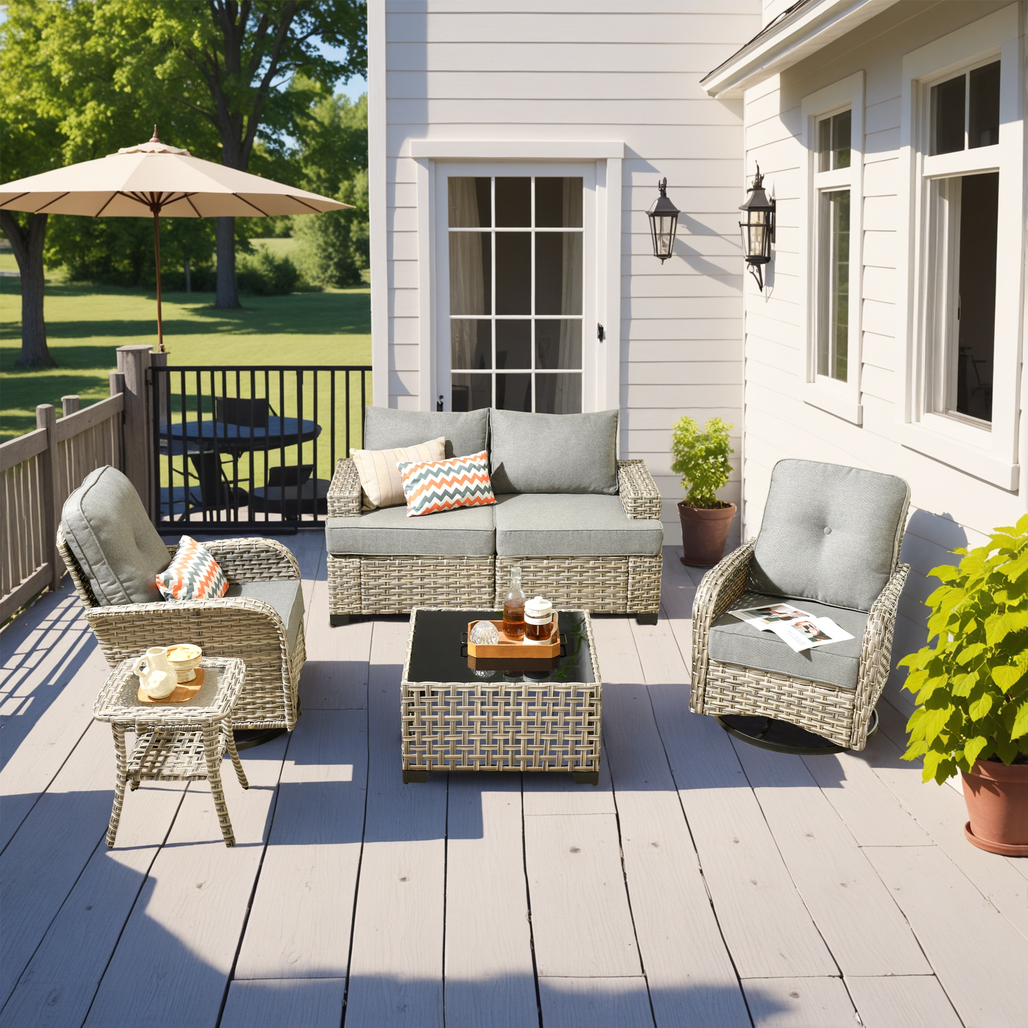 ALTRIGUS 6L-VYZTBS206-AL 6 -Piece Wicker Patio Sofa Conversation Set with Dark Gray Cushions