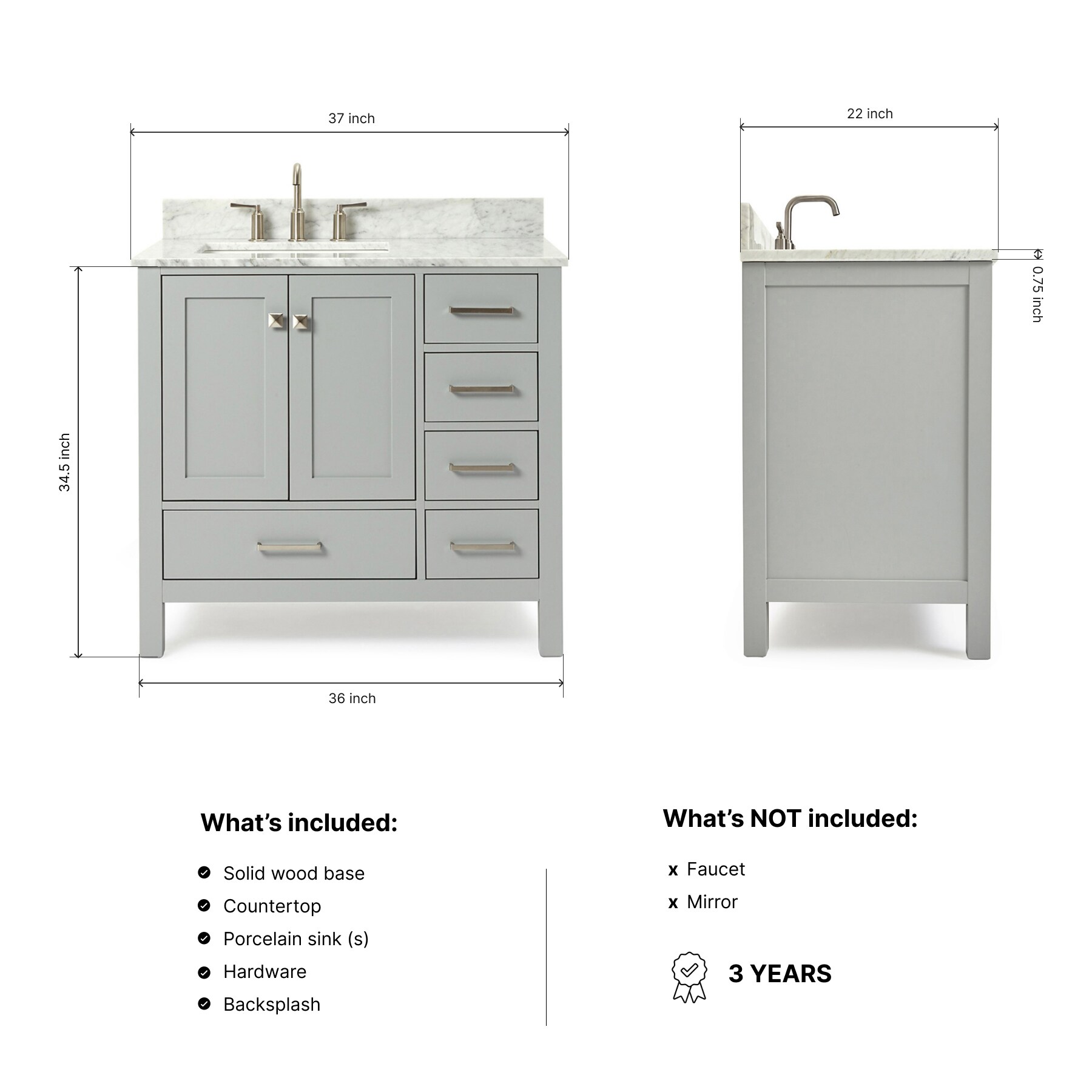 ARIEL A037SLCW2RVOGRY Bath-Vanity-Combo - View #4