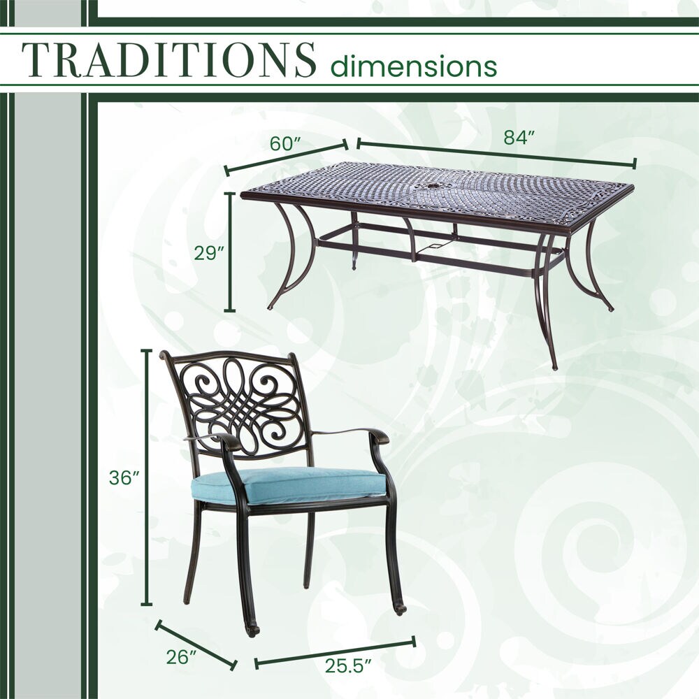 Hanover Traditions Elegant Bronze 11-Piece Outdoor Dining Set with Blue Cushions