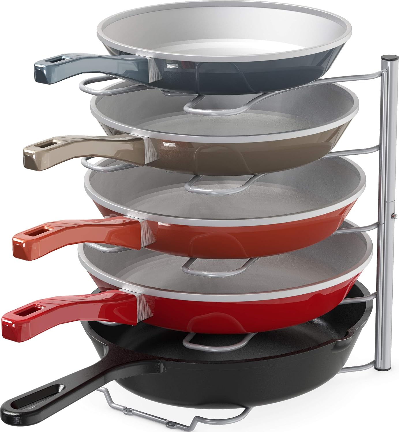 SPACELEAD Pan and Lid Organizer Rack for Cabinet or Countertop Use - Holds Up to 5 Pans or Lids - Vertical or Horizontal Setup - 9 In W x 9.5 In D x 12 In H - Silver