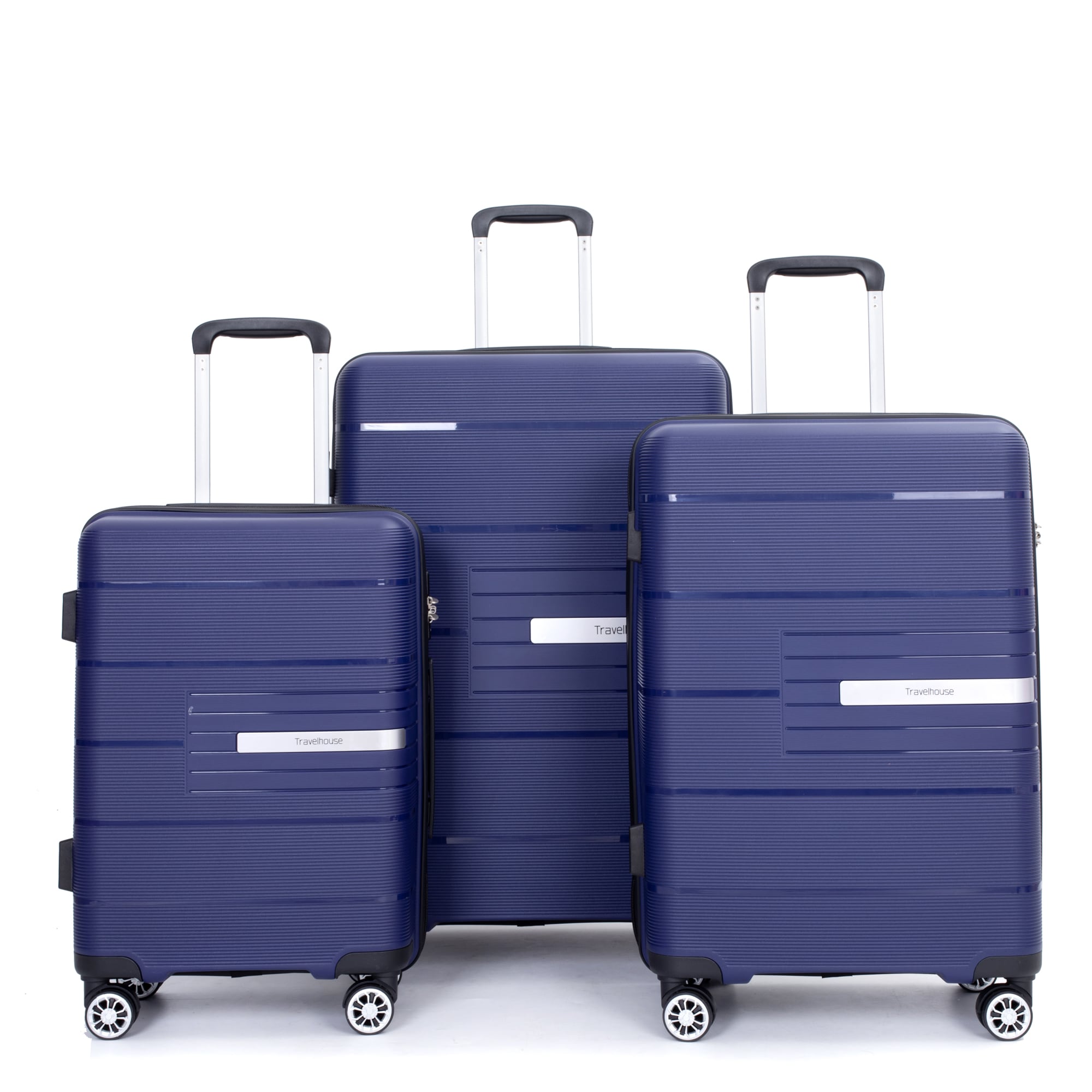 Flynama L-112583 18.9'' x 11.8'' x 28.9'' Navy Polychloroprene Hardshell Suitcase set