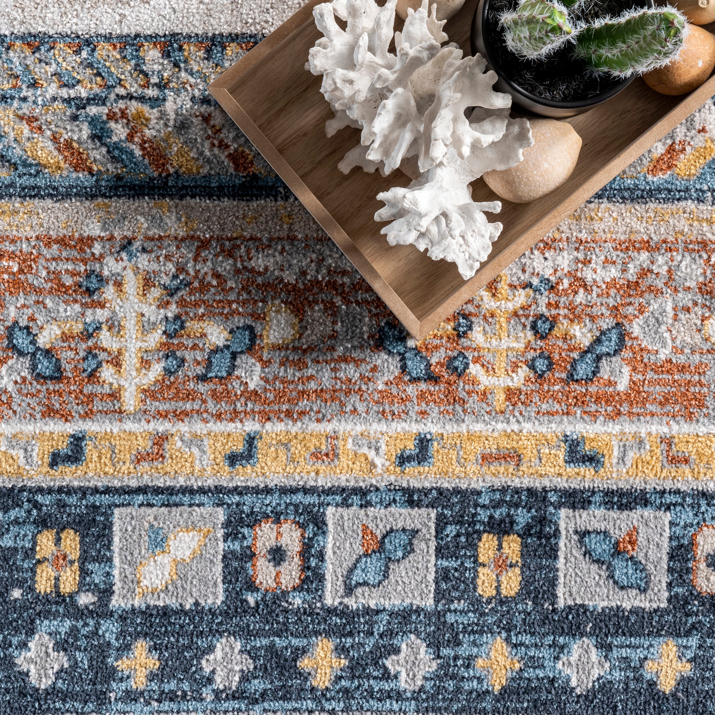Shannon Beige and Multicolor Geometric Washable Area Rug 5' x 7'