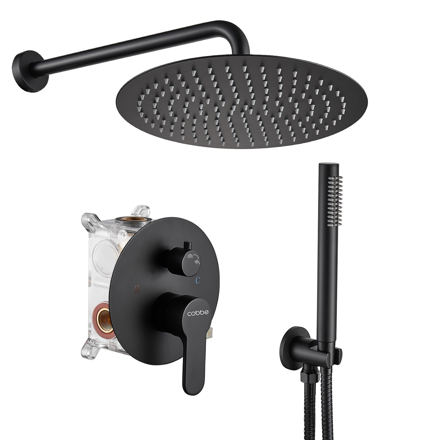 Cobbe LSKRSF0112B Black 12-Inches Built-In Shower Faucet System with 2-way Diverter ( Pressure-balanced Valve Included )
