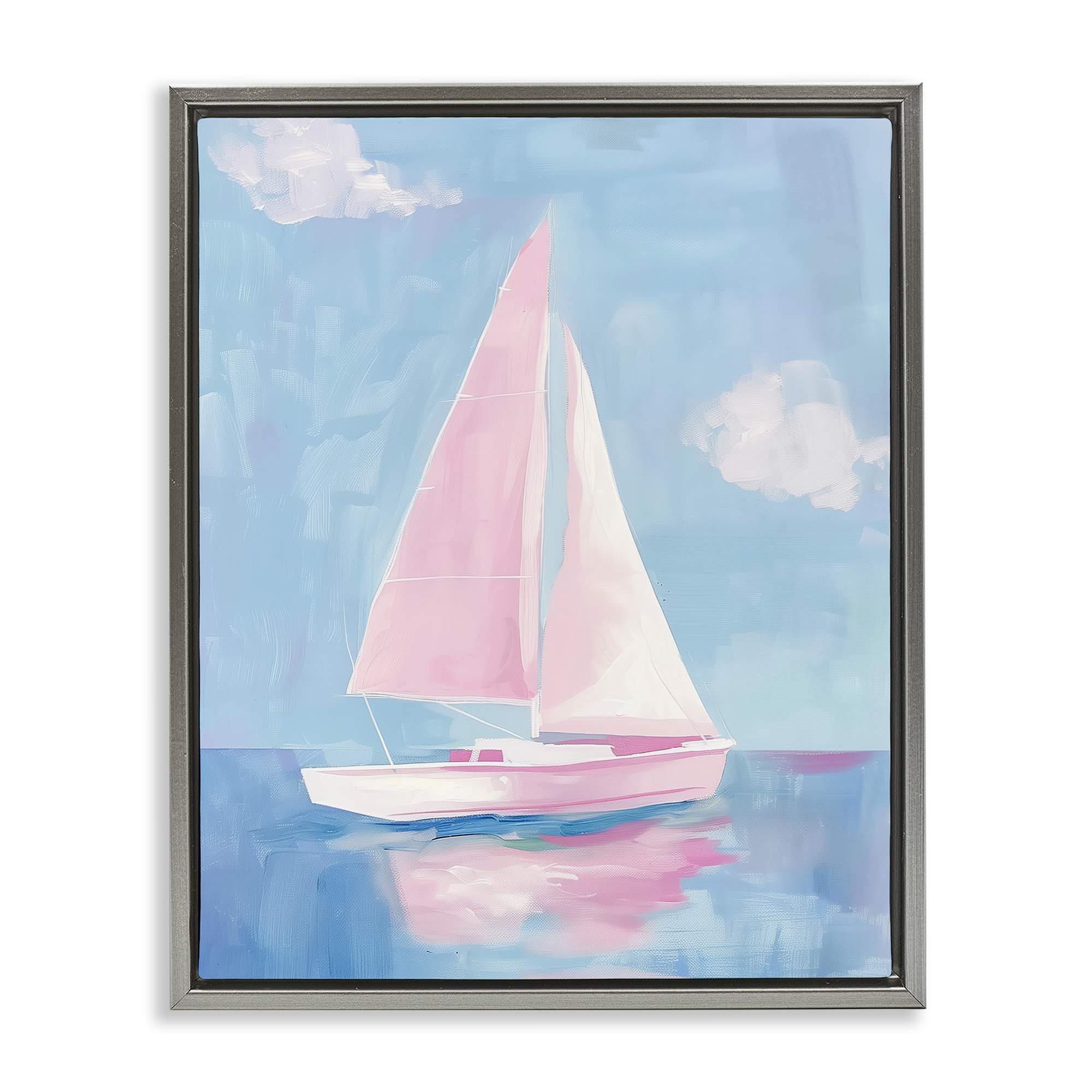 Stupell Industries BT-694-FFL-24X30 Muted Pink Sailboat Gray Framed Floater Canvas Wall Art By Arlington Prints 25 x 31