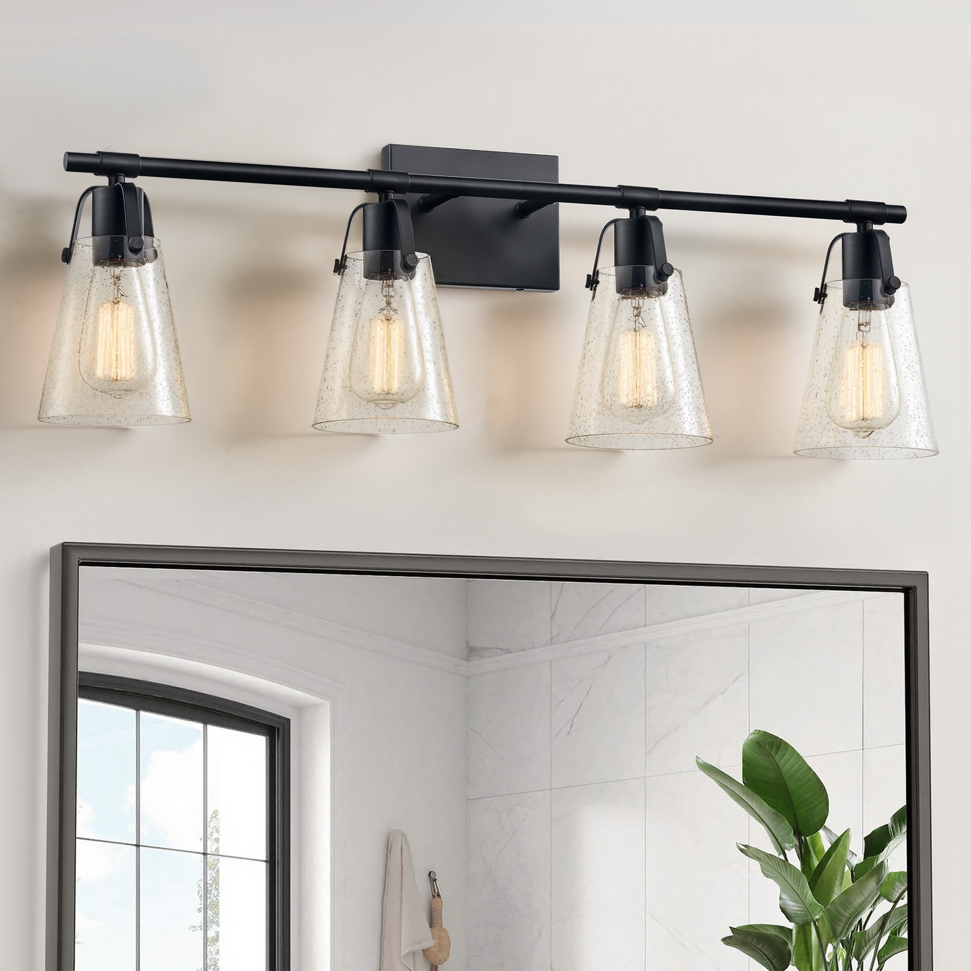 LamQee Bathroom Vanity Lamps 31.5-in 4 Light Matte Black Modern/contemporary Bathroom Vanity light