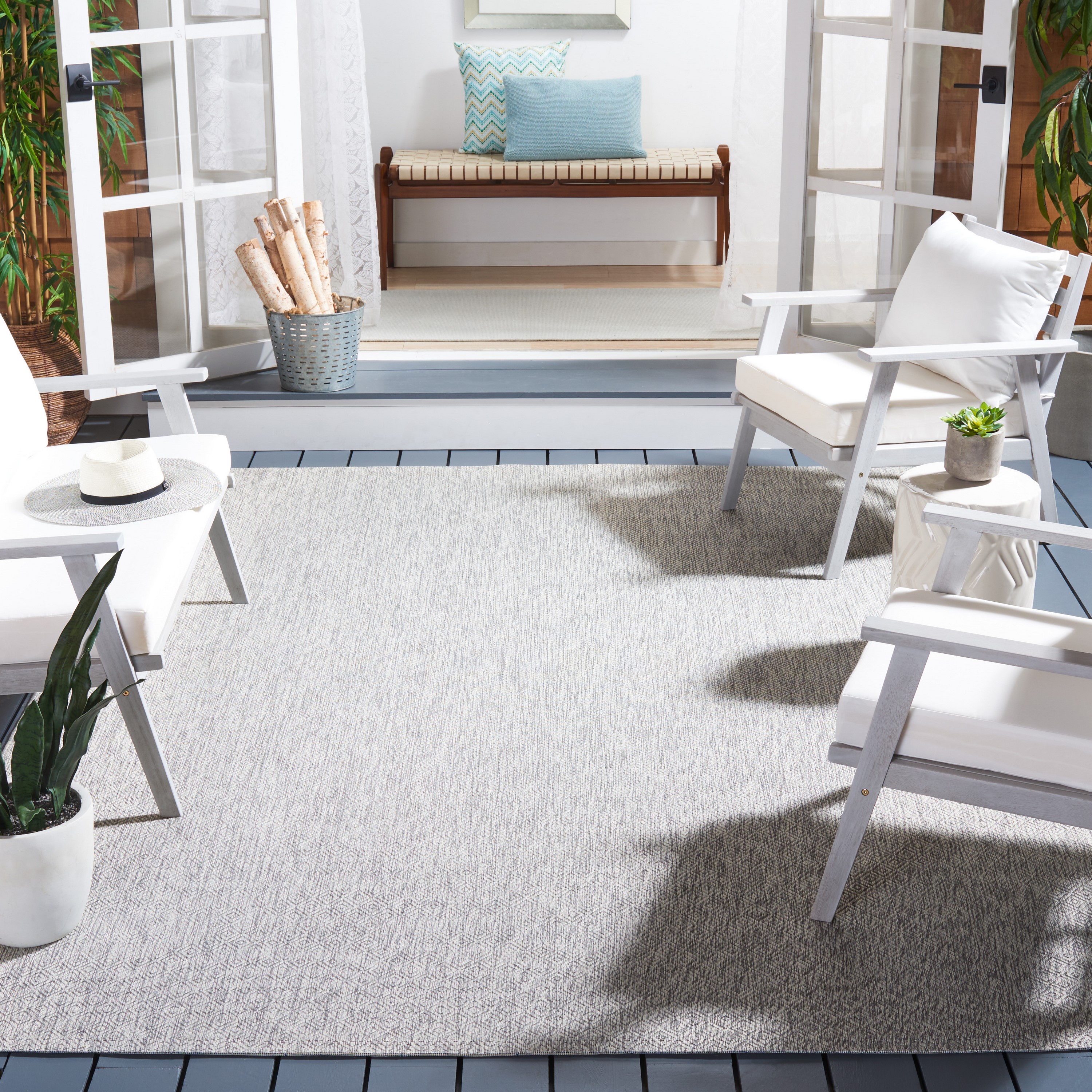 Safavieh CY8520-36811-5SQ Courtyard Pumpion 5 x 5 (ft) Loomed Polypropylene Gray/Gray Square Indoor/Outdoor Solid Area rug
