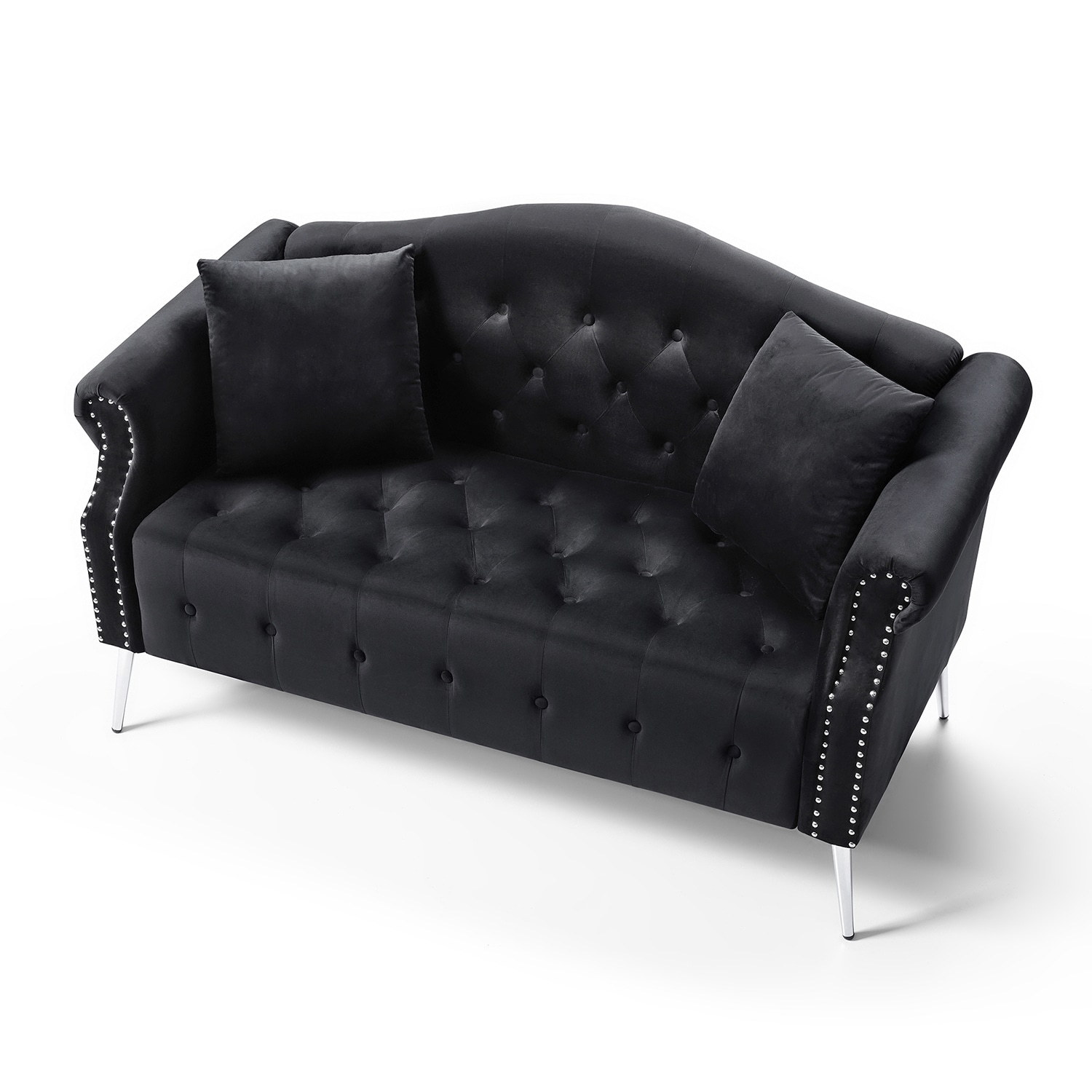 Black Gothic Loveseat with Tufted Velvet - Mahogany Millworks