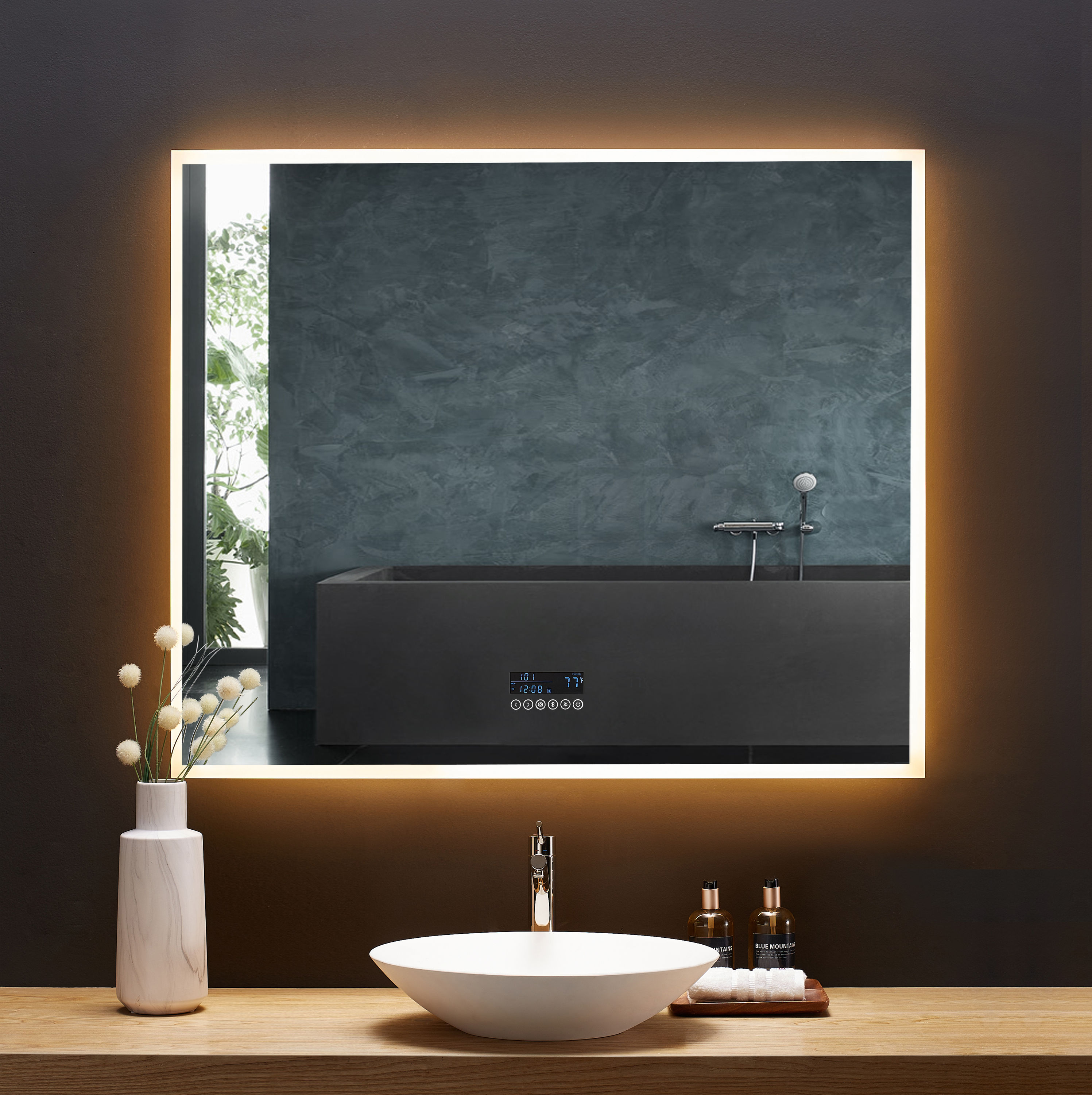 Ancerre Designs Immersion 48-in W x 40-in H LED Lighted Rectangular Fog  Free Frameless Bluetooth Bathroom Vanity Mirror in the Bathroom Mirrors  department at Lowes.com