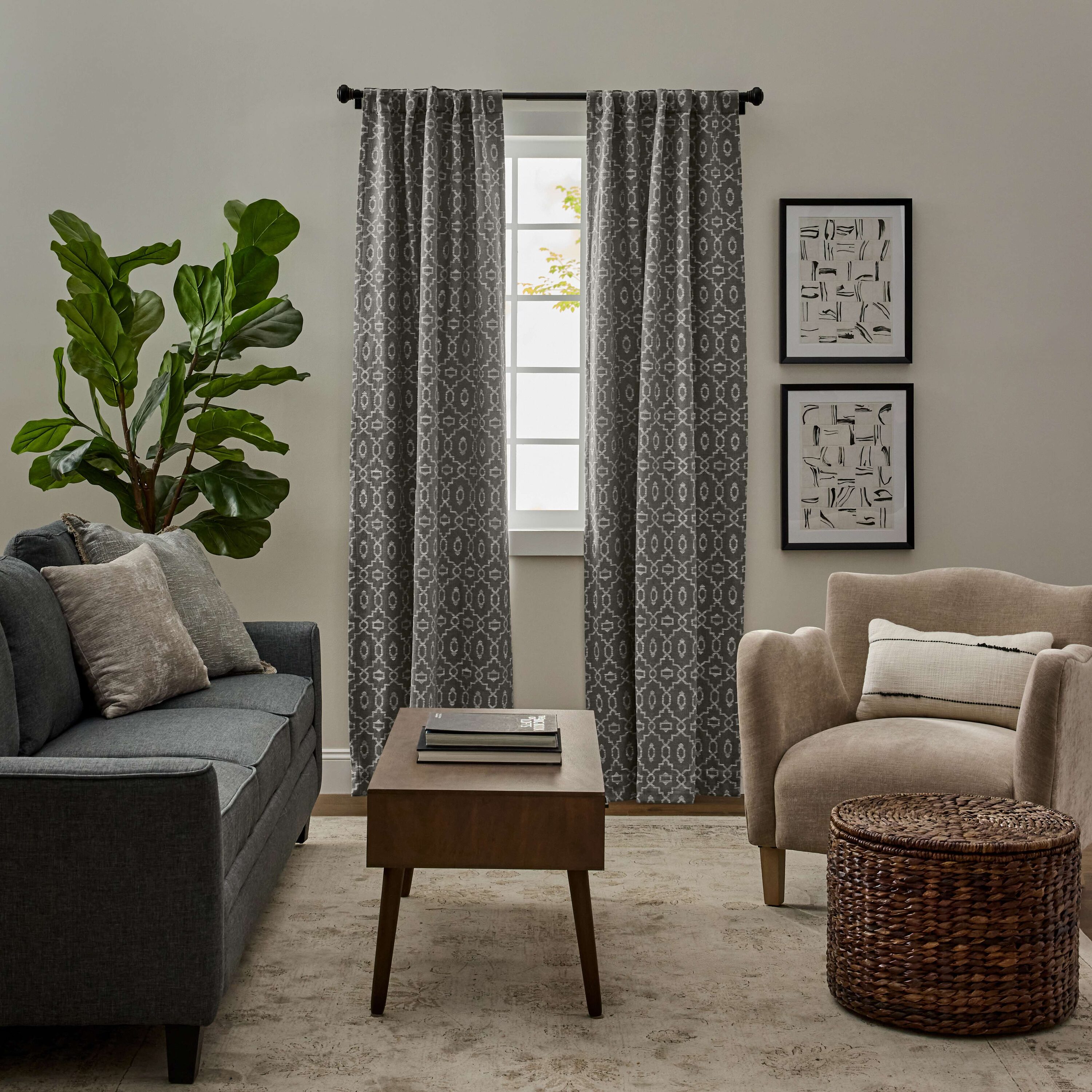 allen + roth 36023 84-in GREY Trellis Room darkening Interlined Back tab Curtain panel pair