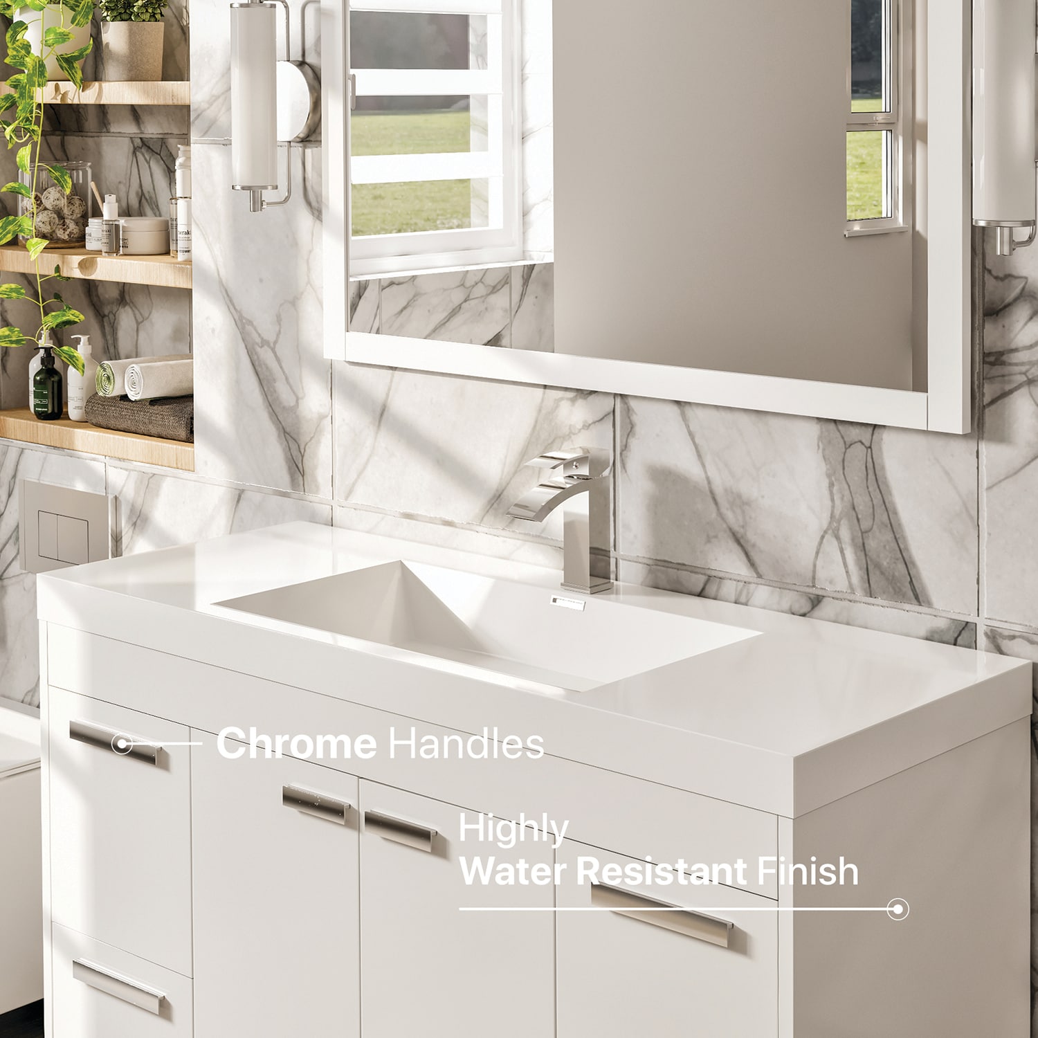 Lugano 48" White Modern Freestanding Single Sink Bathroom Vanity