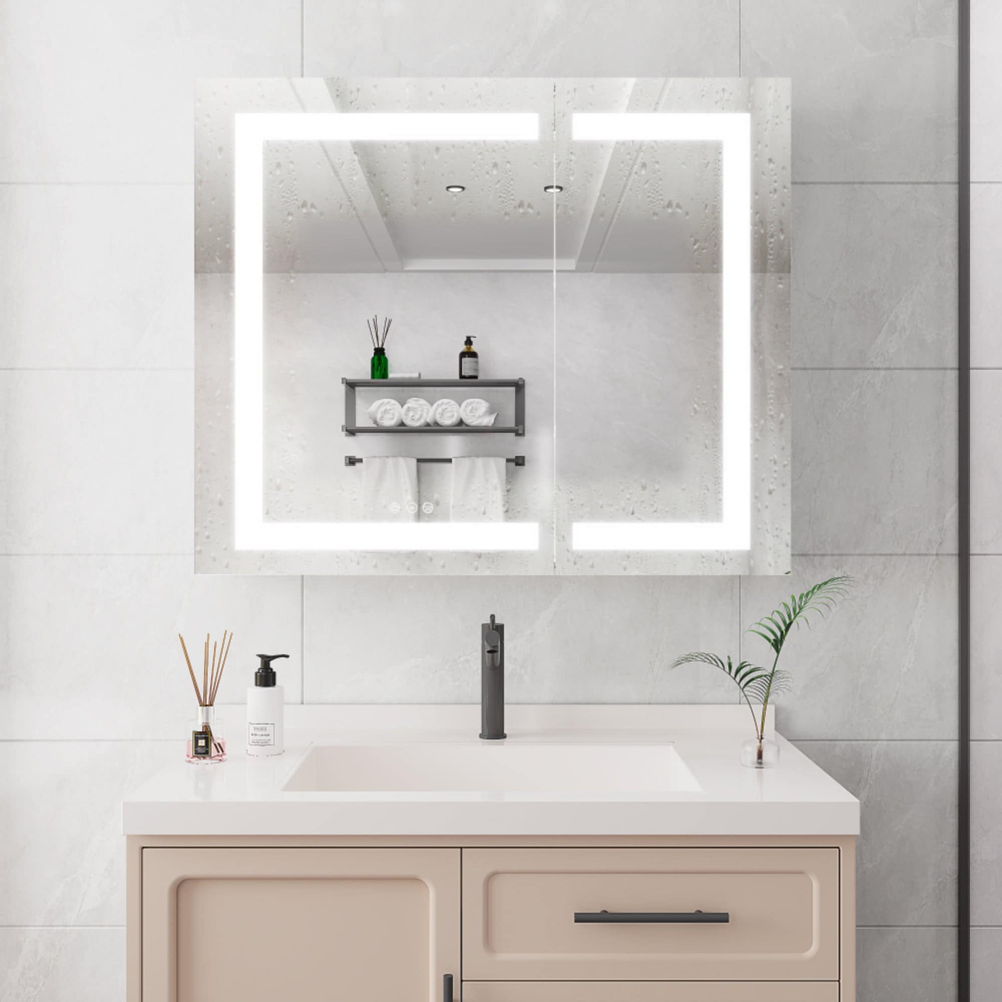Boyel Living BL-W1738-00838 36x30 Inch Medicine Cabinet with LED Vanity Mirror Double Door Anti Fog Recessed or Surface Mount