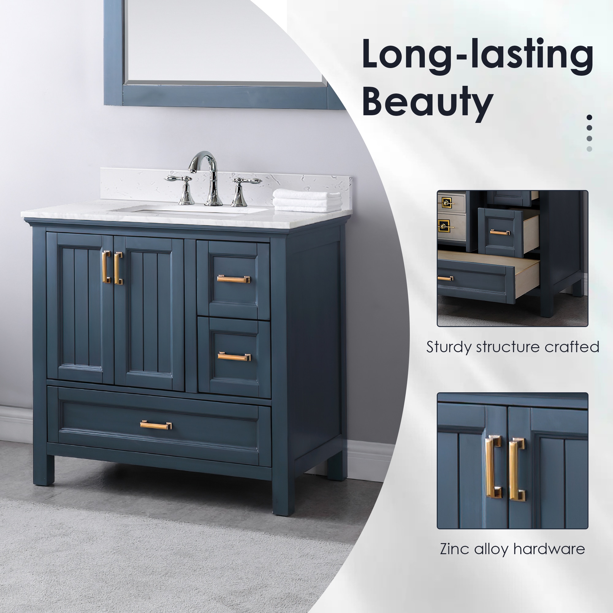 Isla 30" Classic Blue Single Vanity with White Marble Countertop