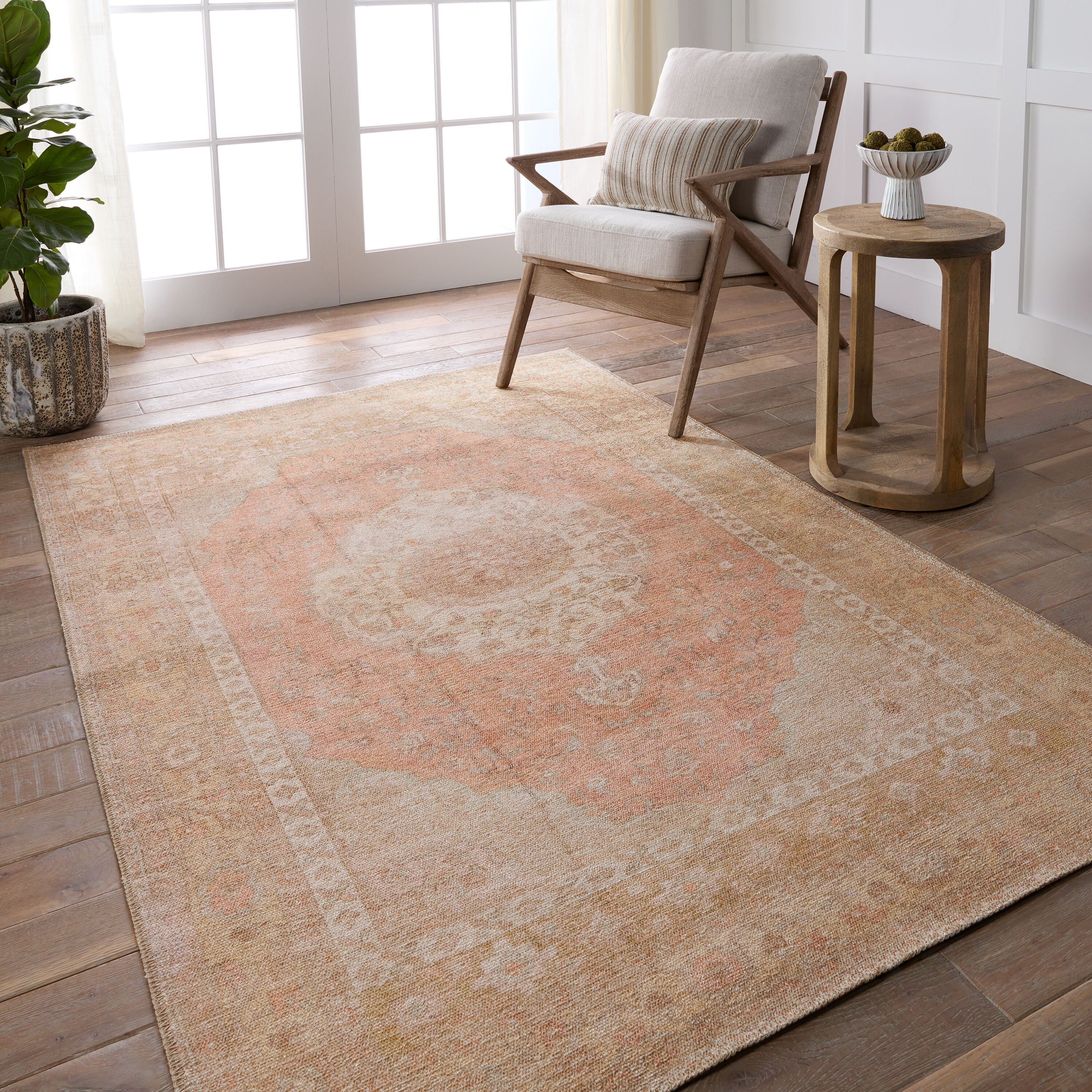 Jaipur Living BRG157897 Kindred 9 x 12 (ft) Loomed Polyester Orange Rectangular Indoor Medallion Vintage Machine washable Area rug