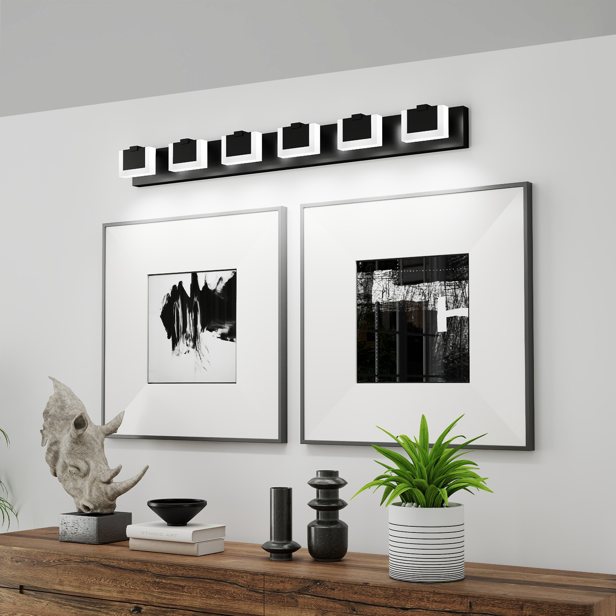 Tatayosi LED Black Modern Vanity Light 6 Light Matte Black Bathroom Vanity Lights Acrylic Bathroom Vanity Lights Fixtures